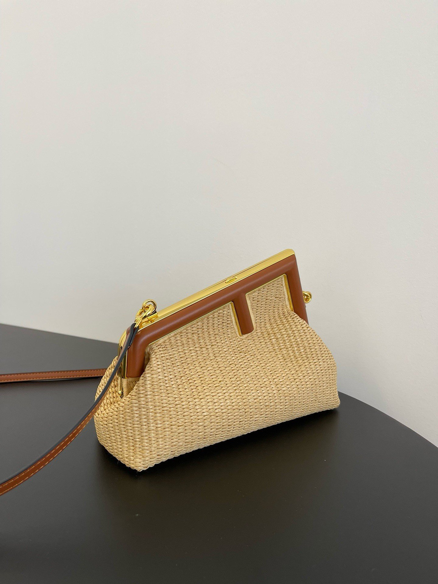 Fendi First Small Bag in Natural Raffia Straw