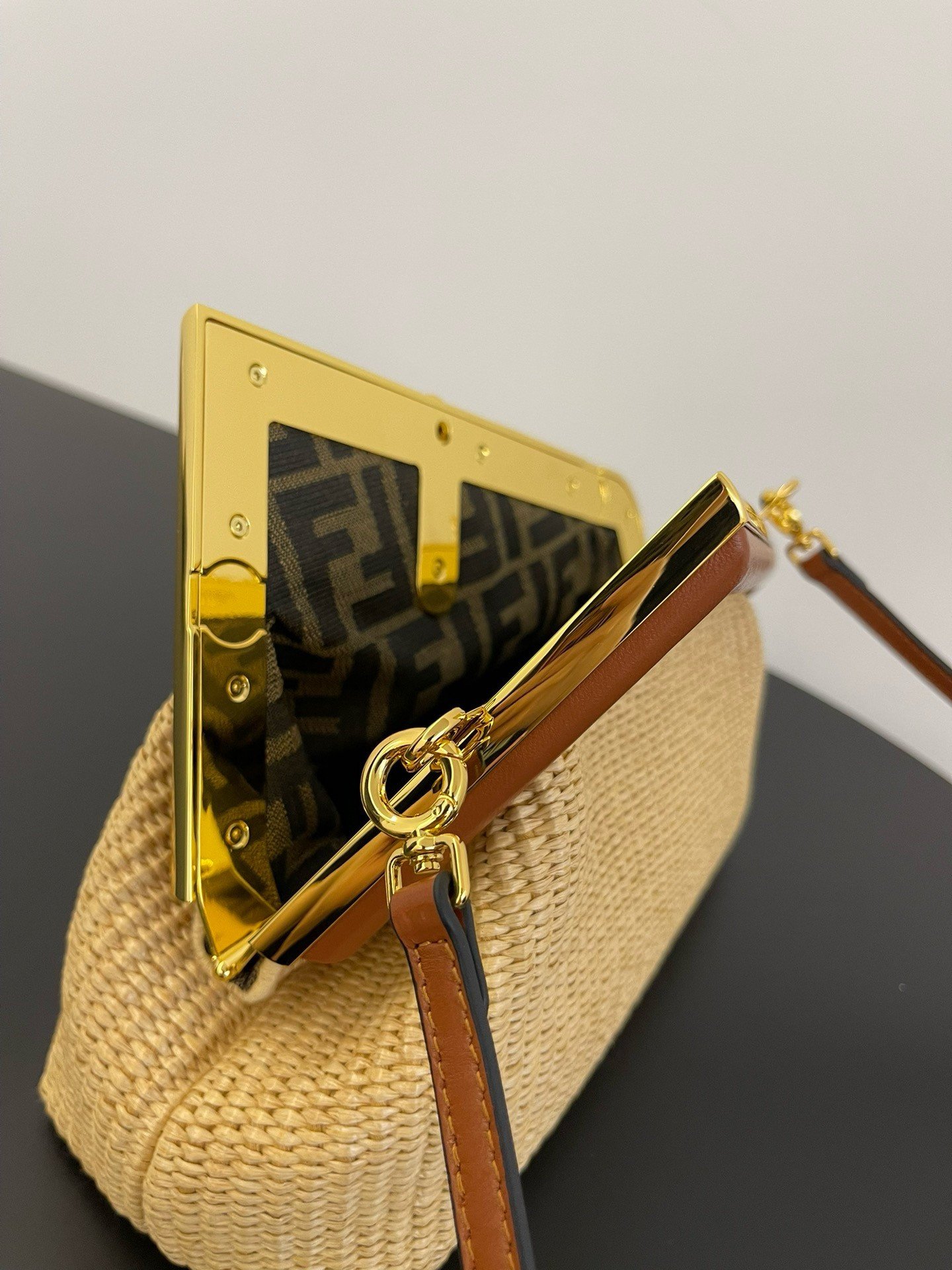 Fendi First Small Bag in Natural Raffia Straw