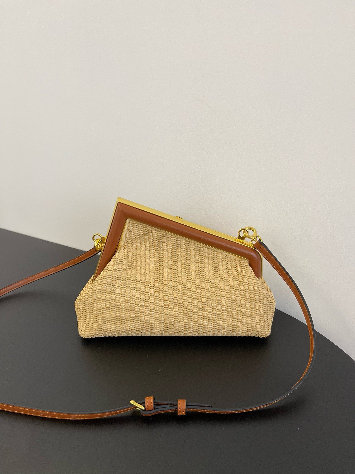 Fendi First Small Bag in Natural Raffia Straw