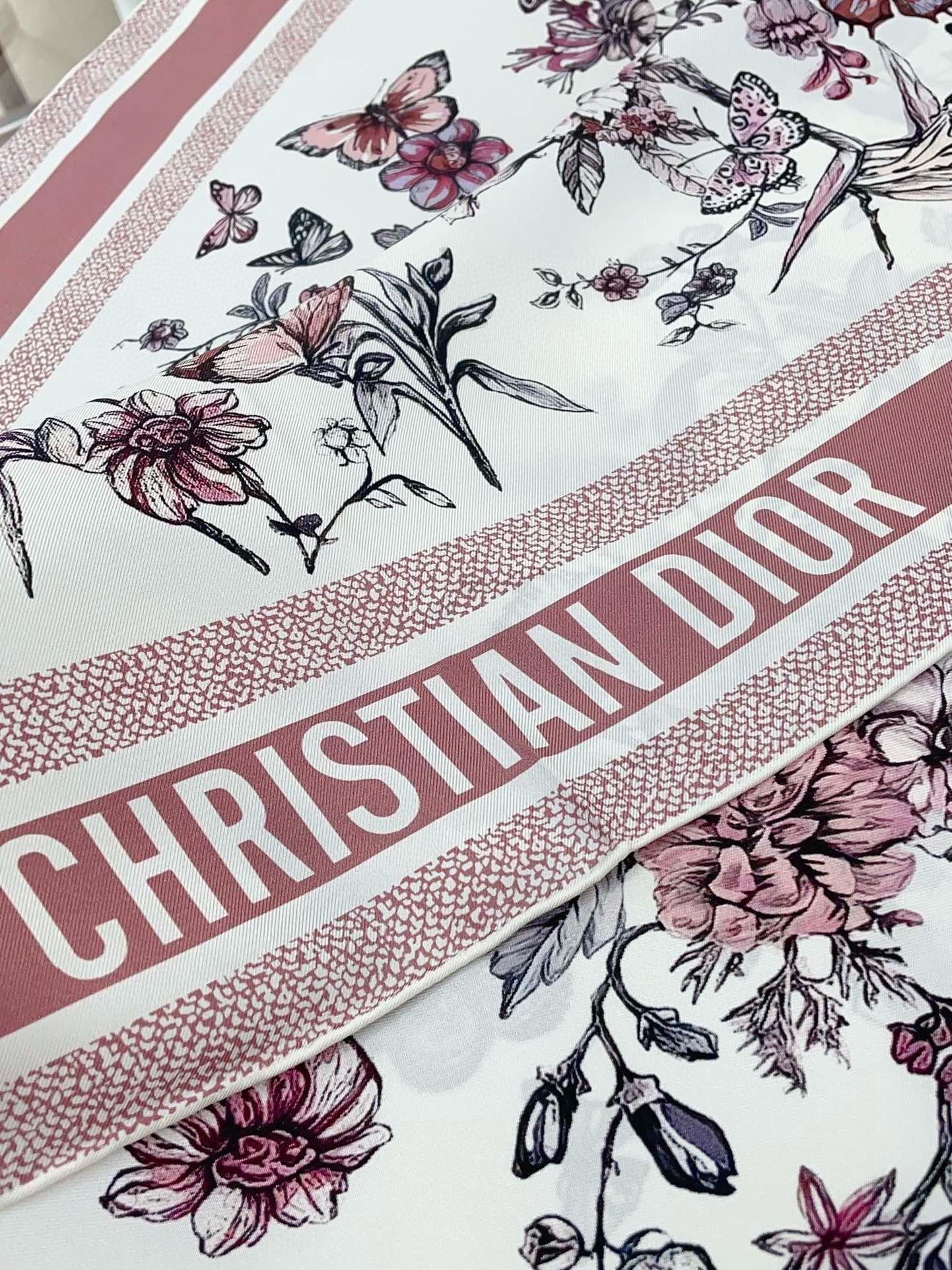 Dior Toile de Jouy Mexico 90 Square Scarf in Pink and White Silk