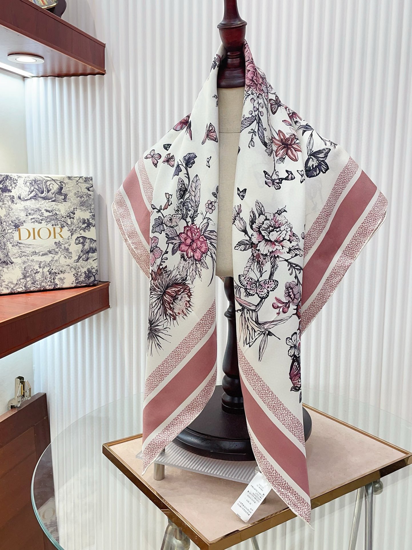 Dior Toile de Jouy Mexico 90 Square Scarf in Pink and White Silk