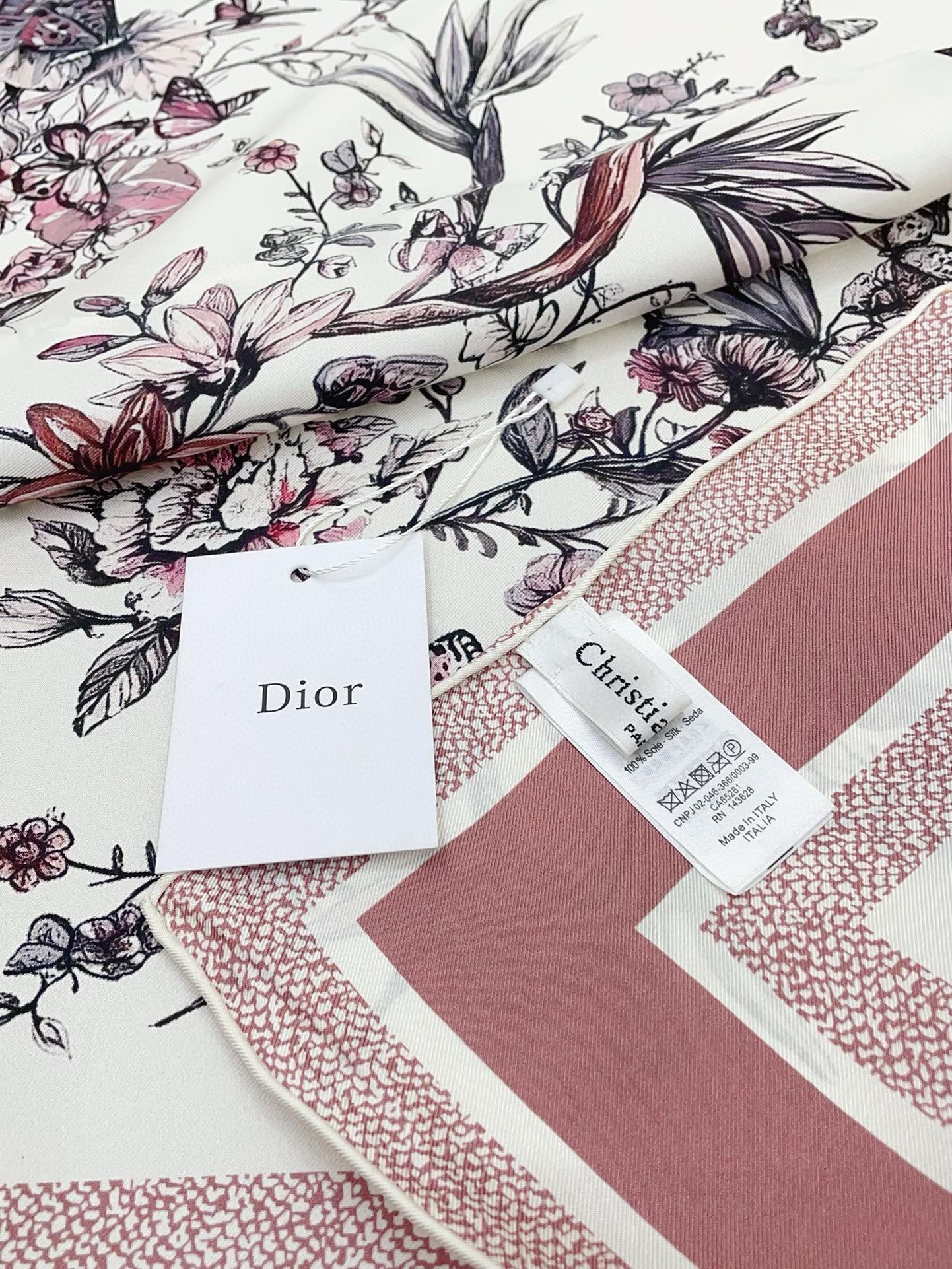 Dior Toile de Jouy Mexico 90 Square Scarf in Pink and White Silk