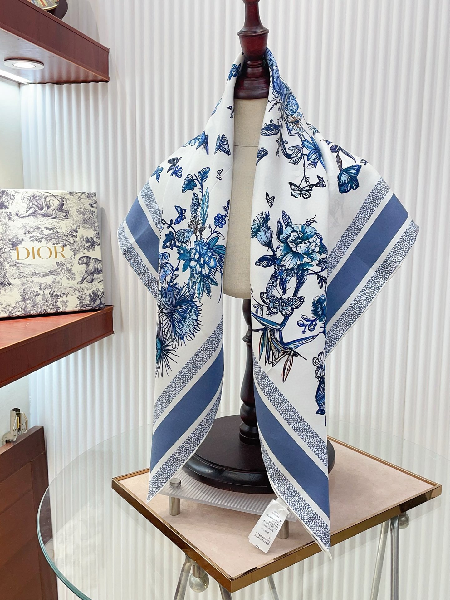 Dior Toile de Jouy Mexico 90 Square Scarf in Blue and White Silk