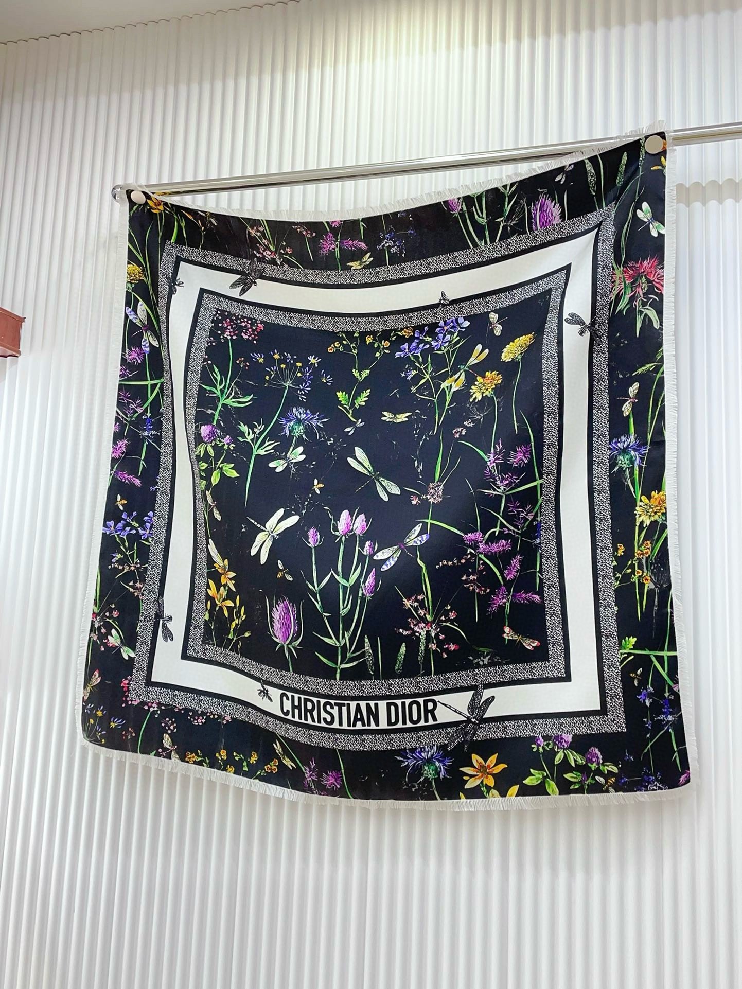 Dior Herbarium 90 Square Scarf in Black Silk Twill