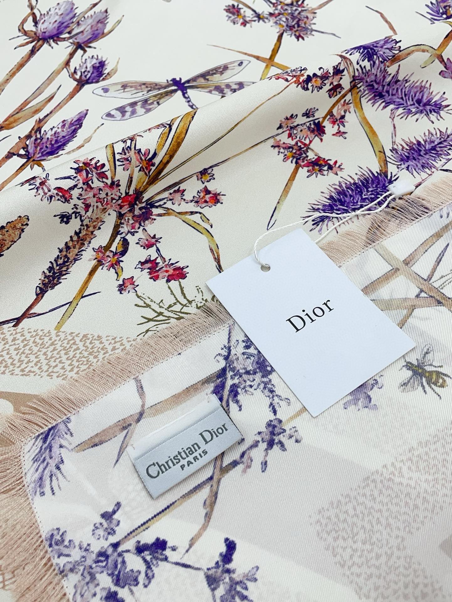 Dior Herbarium 90 Square Scarf in Pink and White Silk Twill