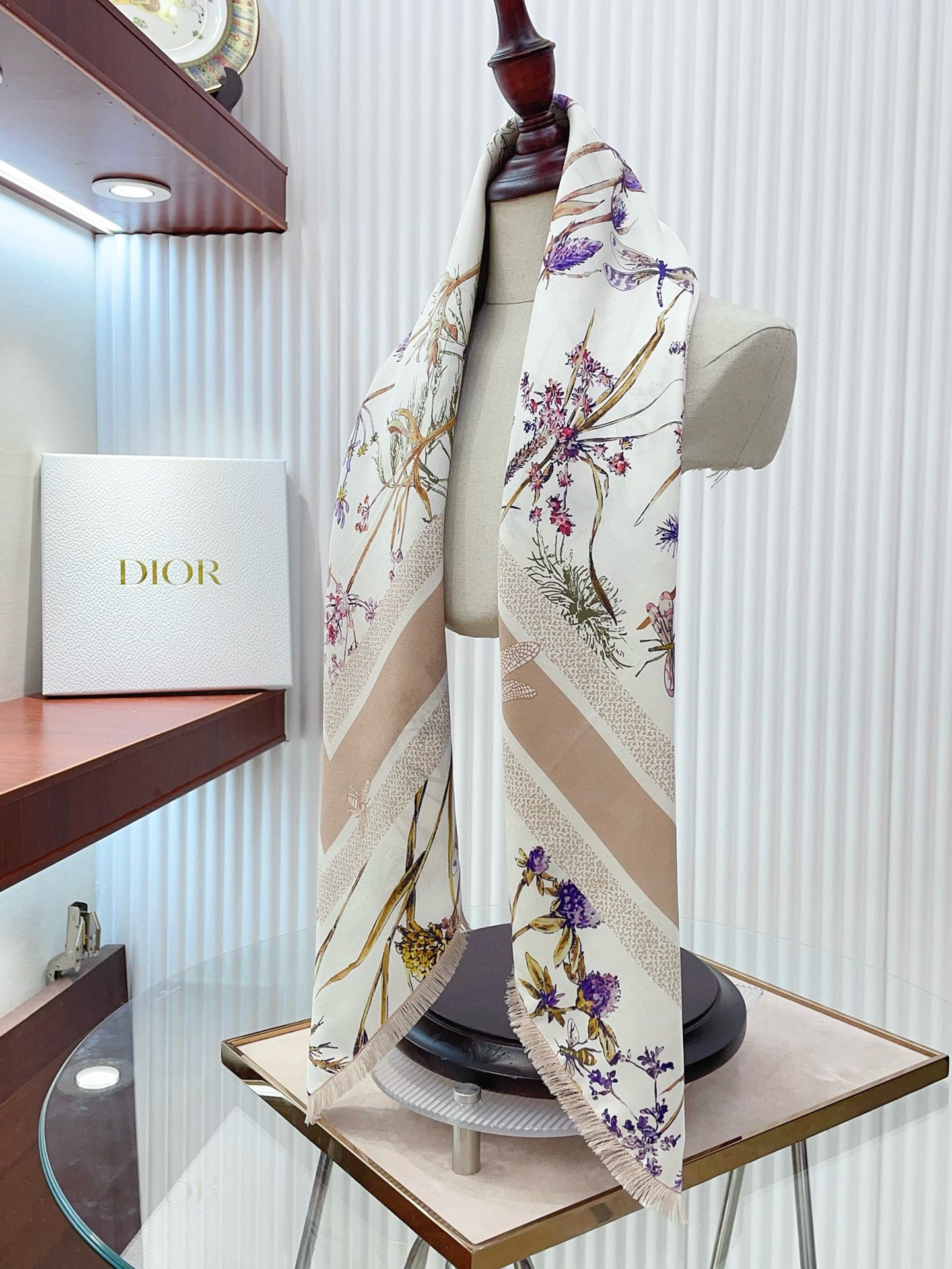 Dior Herbarium 90 Square Scarf in Pink and White Silk Twill