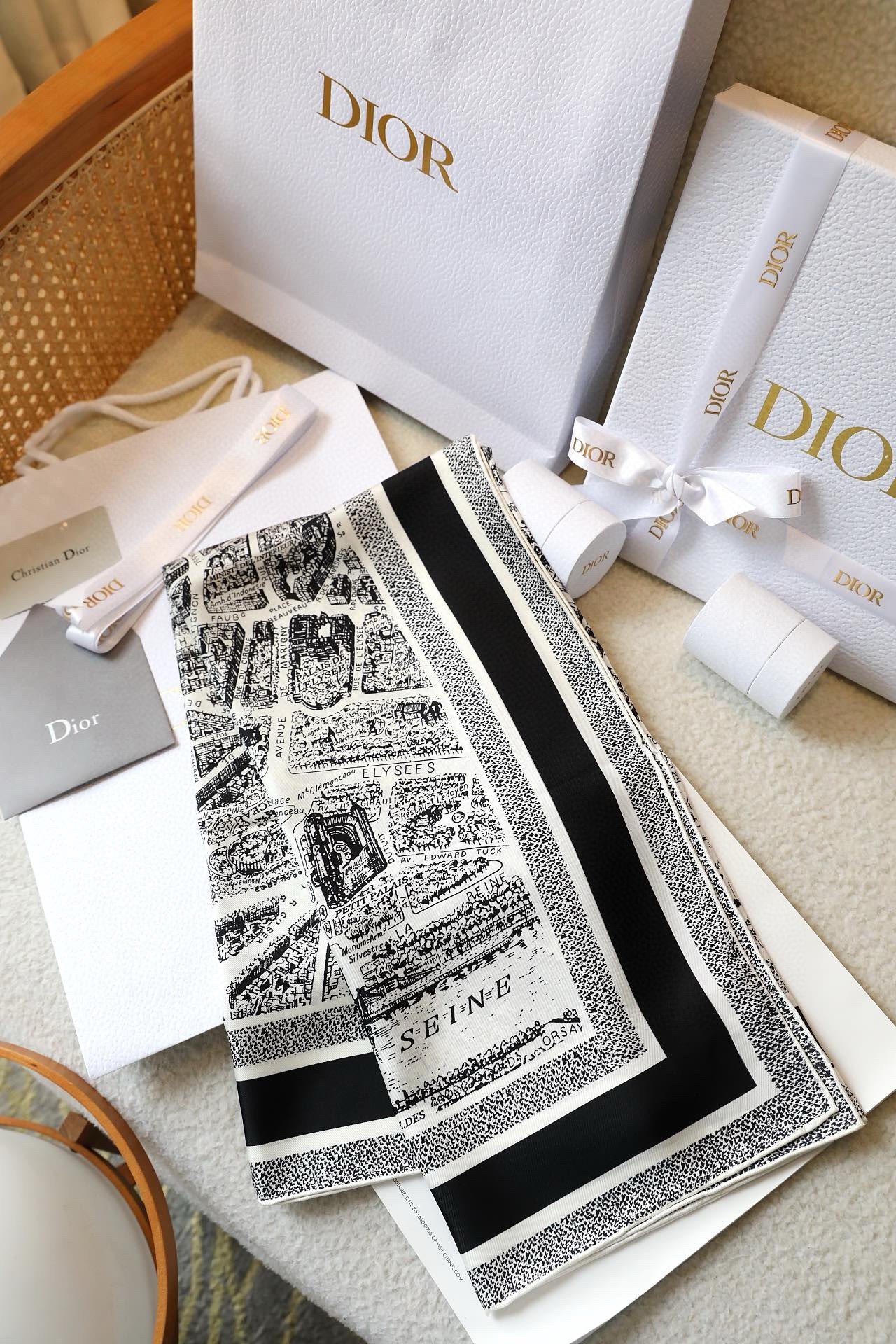 Dior Plan de Paris 90 Square Scarf in White Silk Twill