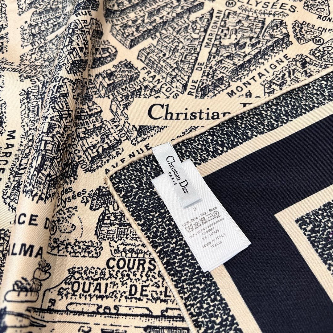 Dior Plan de Paris 90 Square Scarf in Beige Silk Twill