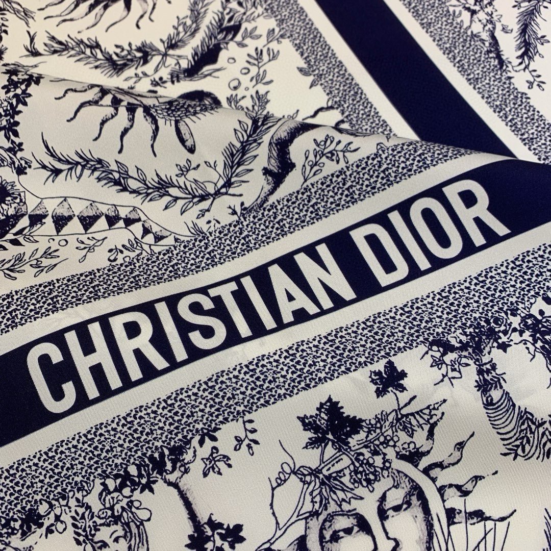 Dior Toile de Jouy Soleil 90 Square Scarf in Blue and White Silk