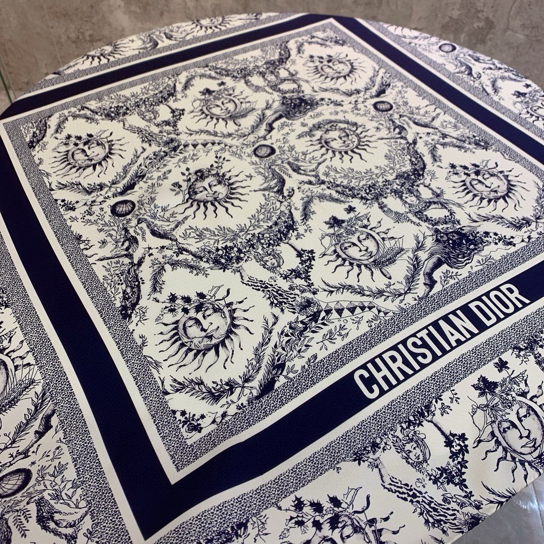 Dior Toile de Jouy Soleil 90 Square Scarf in Blue and White Silk