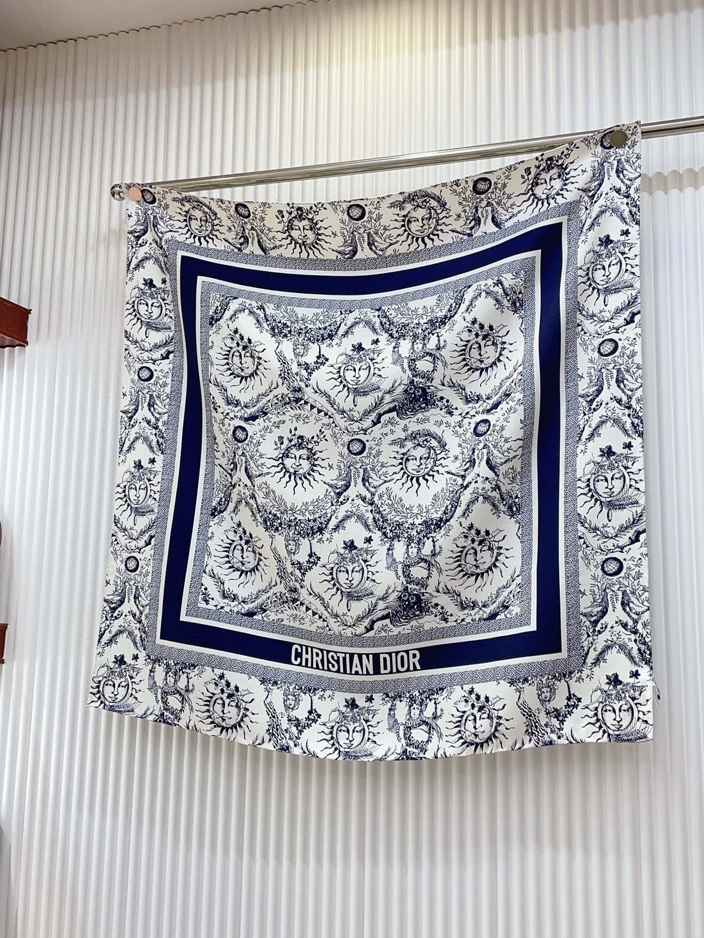 Dior Toile de Jouy Soleil 90 Square Scarf in Blue and White Silk