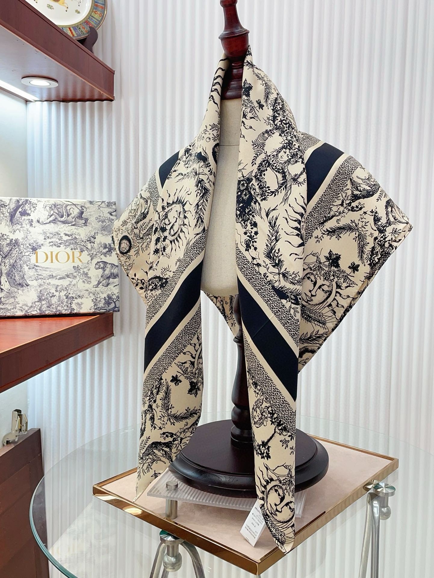 Dior Toile de Jouy Soleil 90 Square Scarf in Beige Silk