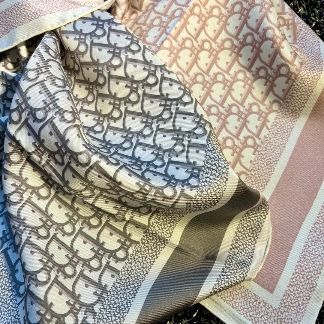 Dior Oblique Diortwin 90 Square Scarf in Pink and Grey Silk Twill