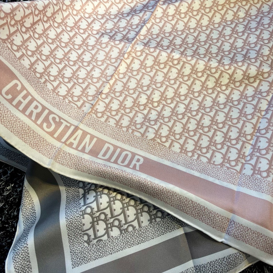 Dior Oblique Diortwin 90 Square Scarf in Pink and Grey Silk Twill