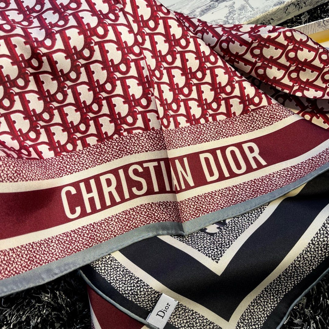 Dior Oblique Diortwin 90 Square Scarf in Bordeaux and Blue Silk Twill