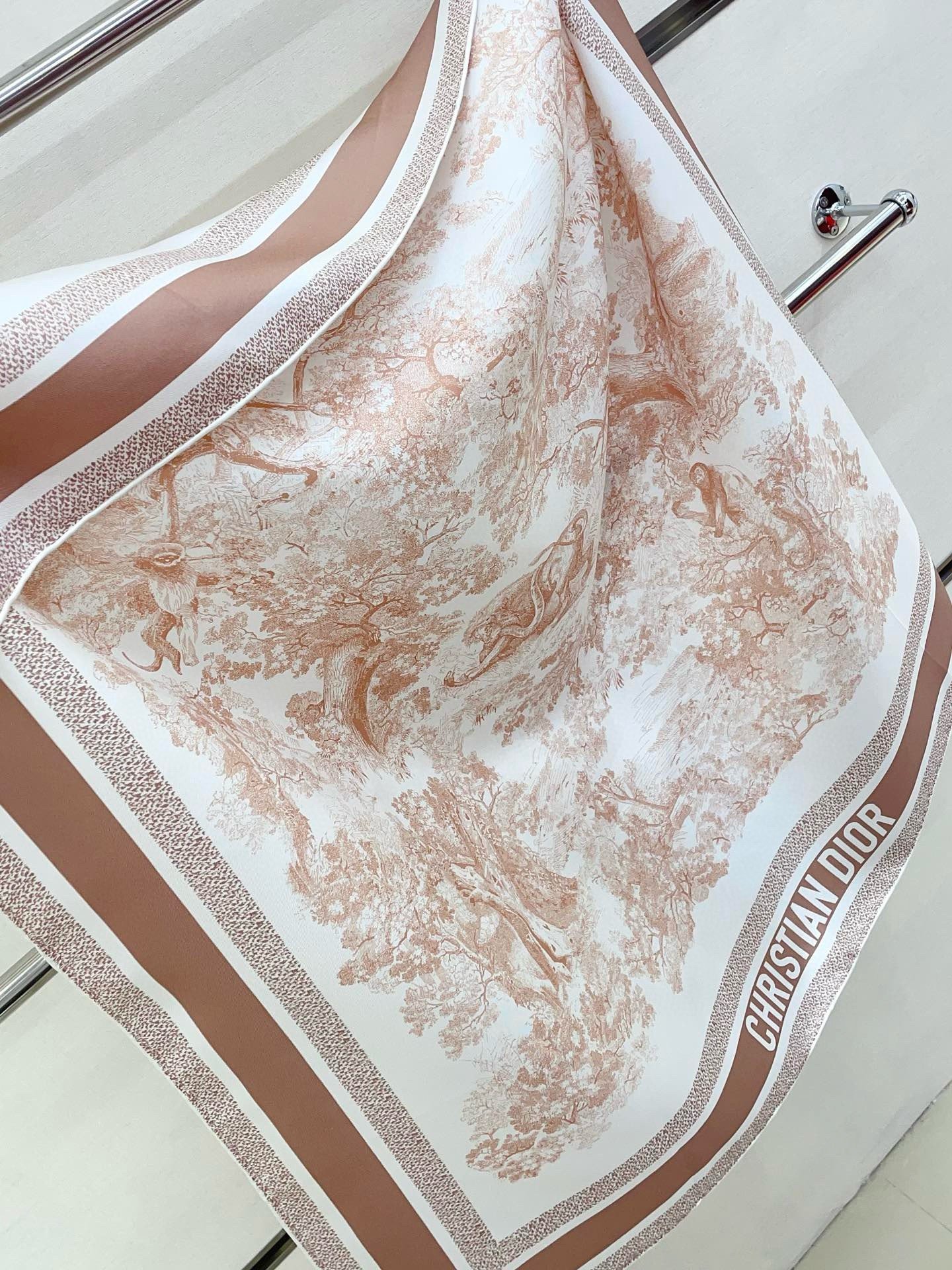 Dior Toile de Jouy Sauvage 90 Square Scarf in Pink Silk Twill