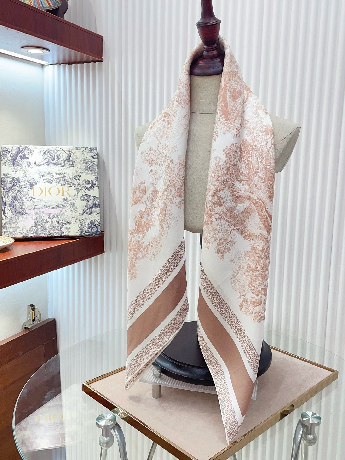 Dior Toile de Jouy Sauvage 90 Square Scarf in Pink Silk Twill