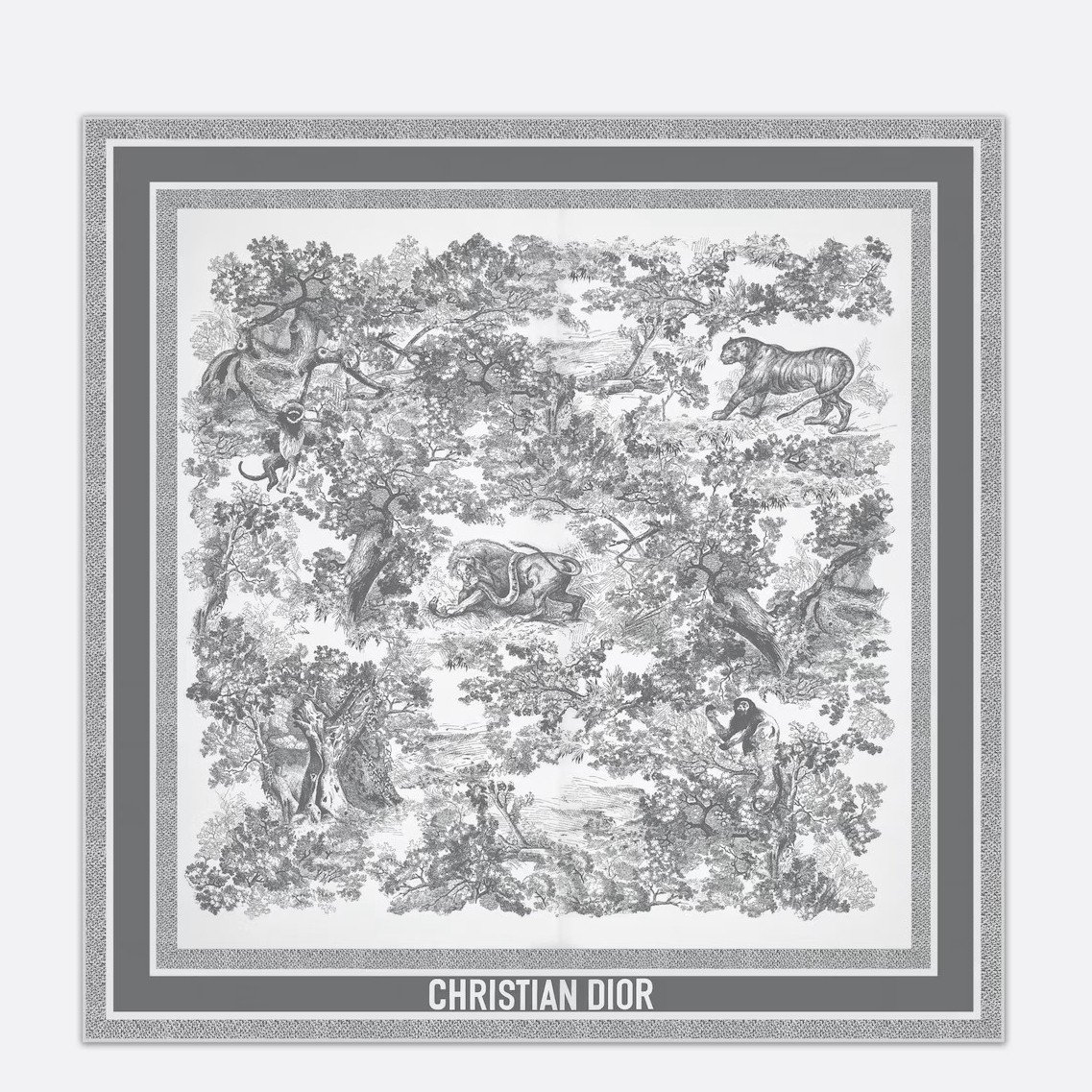 Dior Toile de Jouy Sauvage 90 Square Scarf in Grey Silk Twill