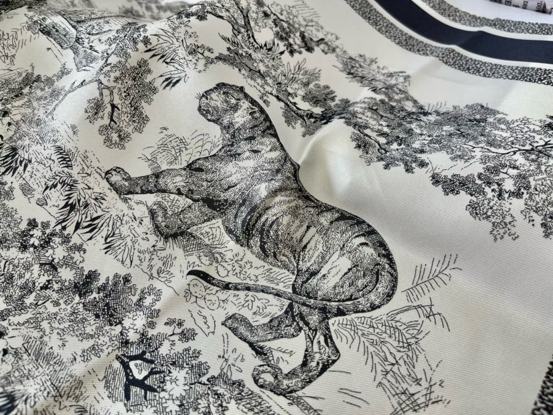 Dior Toile de Jouy Sauvage 90 Square Scarf in Grey Silk Twill