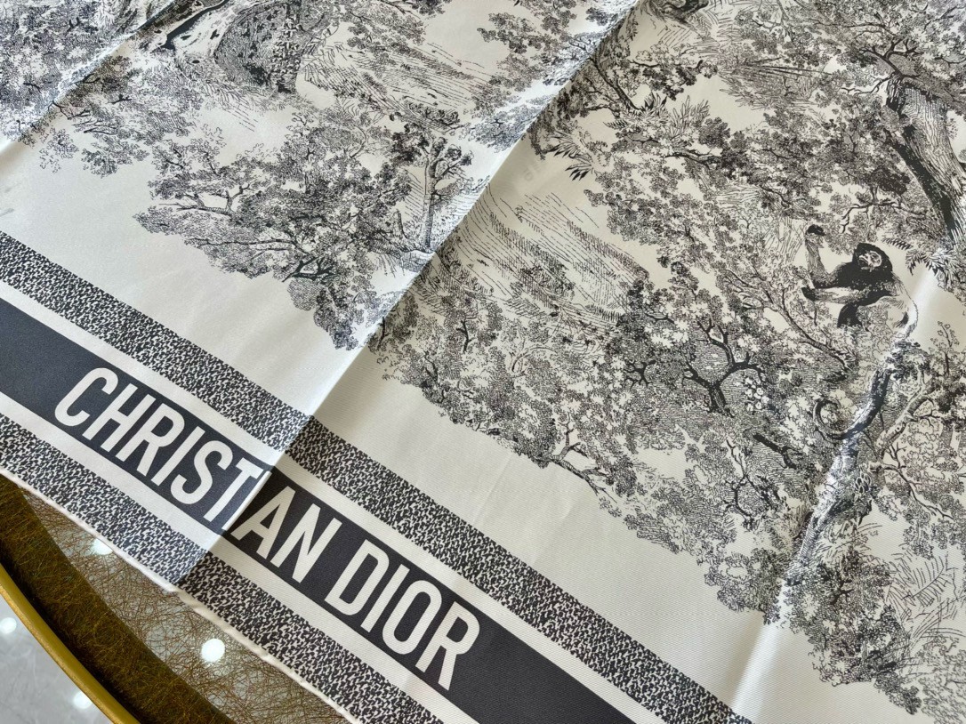 Dior Toile de Jouy Sauvage 90 Square Scarf in Grey Silk Twill