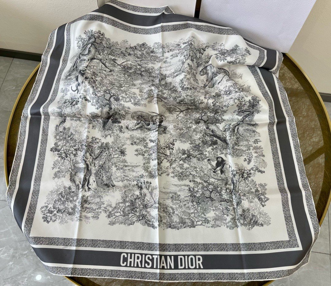 Dior Toile de Jouy Sauvage 90 Square Scarf in Grey Silk Twill