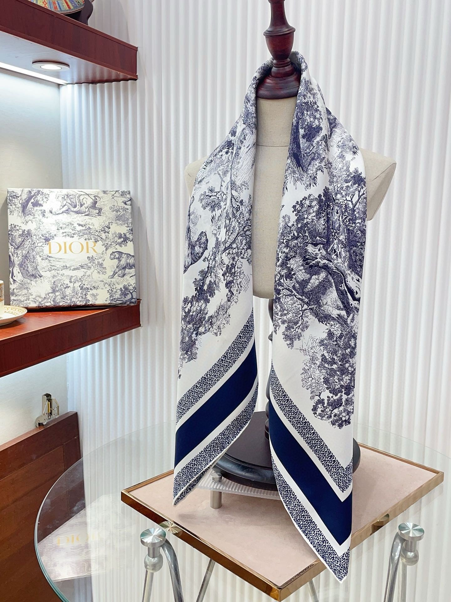 Dior Toile de Jouy Sauvage 90 Square Scarf in Blue Silk Twill