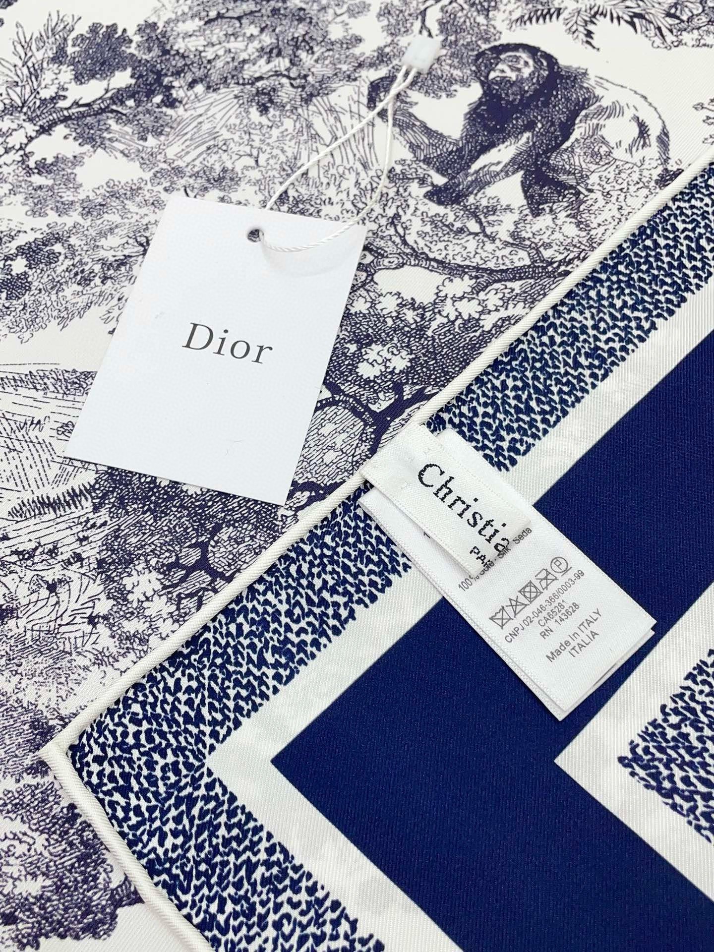 Dior Toile de Jouy Sauvage 90 Square Scarf in Blue Silk Twill