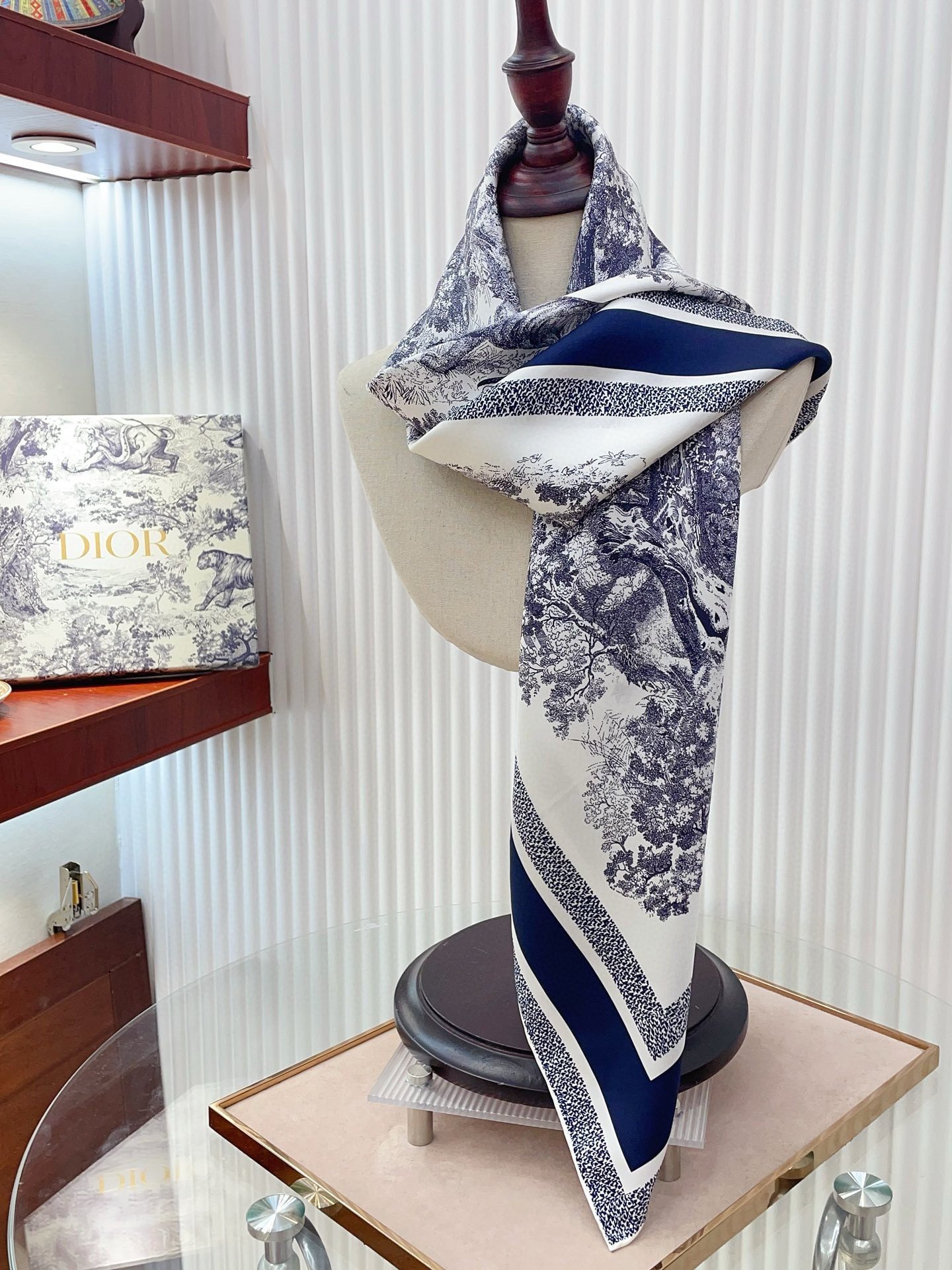 Dior Toile de Jouy Sauvage 90 Square Scarf in Blue Silk Twill