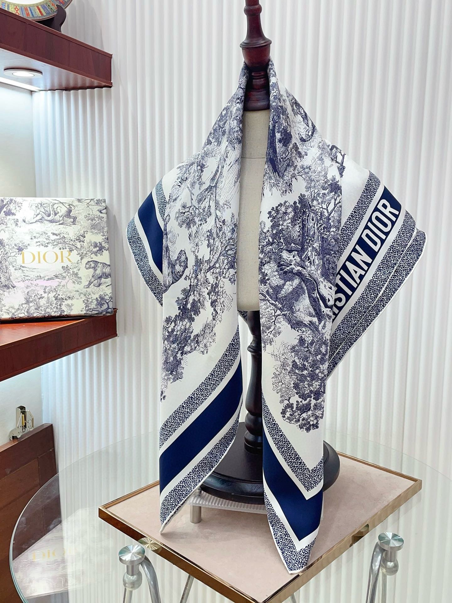 Dior Toile de Jouy Sauvage 90 Square Scarf in Blue Silk Twill