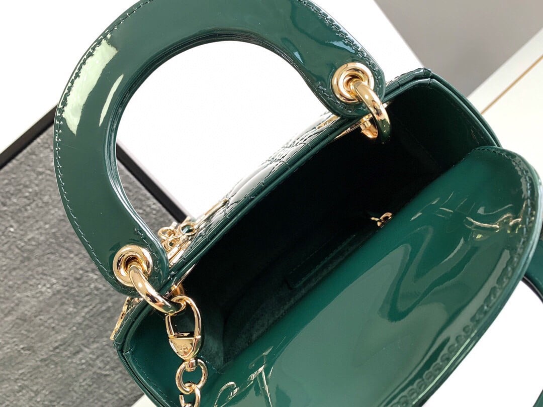 Dior Lady Dior Mini Chain Bag with Chain in Green Patent Calfskin