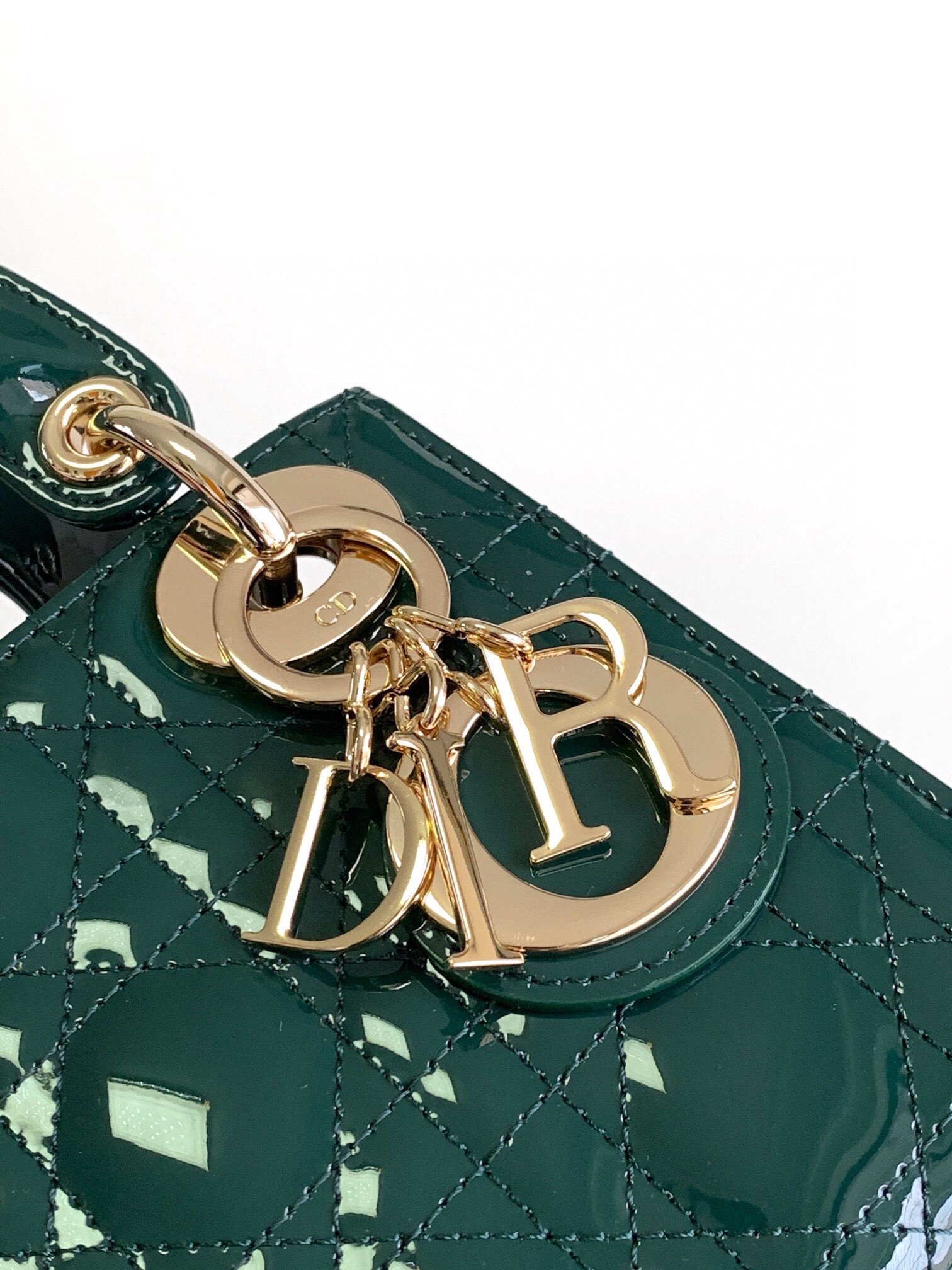 Dior Lady Dior Mini Chain Bag with Chain in Green Patent Calfskin