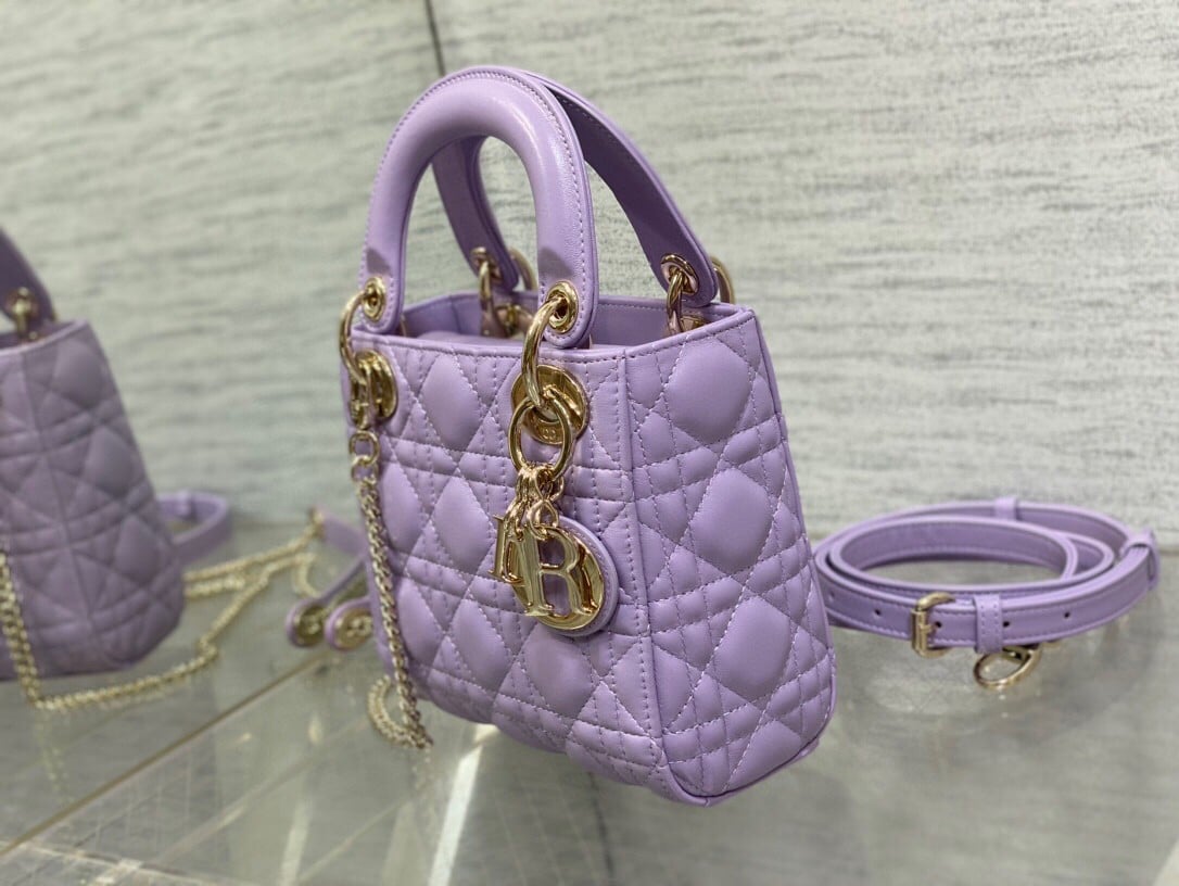 Dior Lady Dior Mini Bag with Chain in Lilas Cannage Lambskin