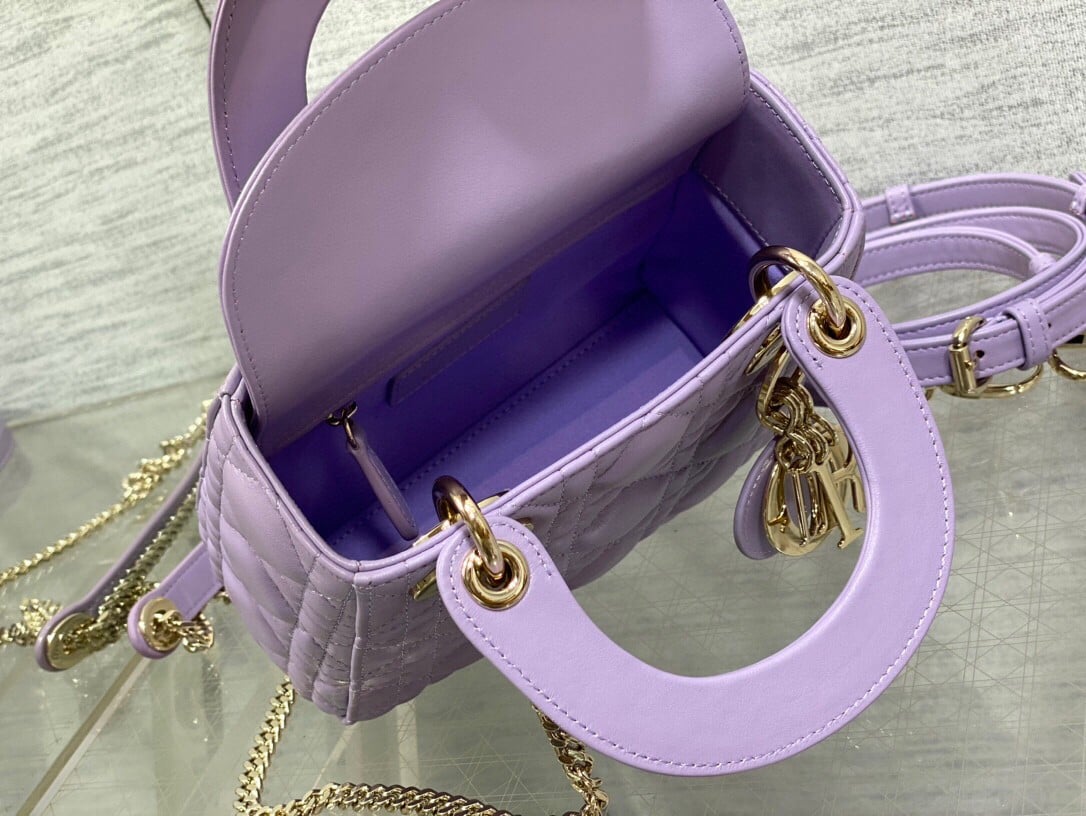 Dior Lady Dior Mini Bag with Chain in Lilas Cannage Lambskin