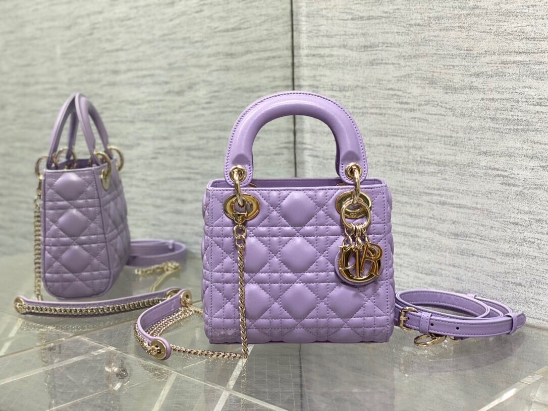 Dior Lady Dior Mini Bag with Chain in Lilas Cannage Lambskin