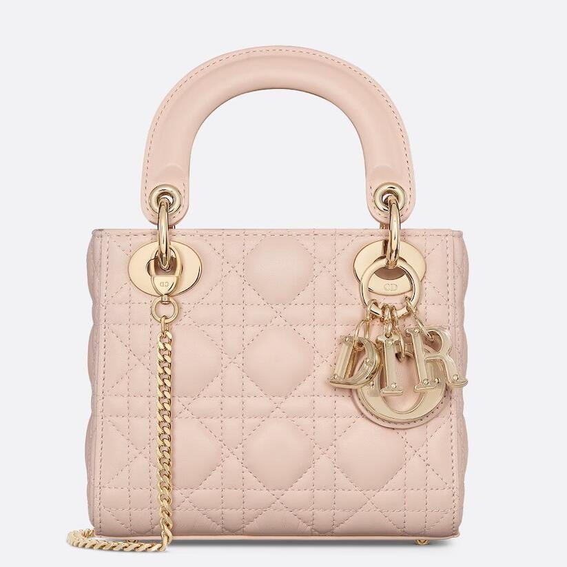 Dior Lady Dior Mini Bag with Chain in Pink Lambskin with Resin Charms