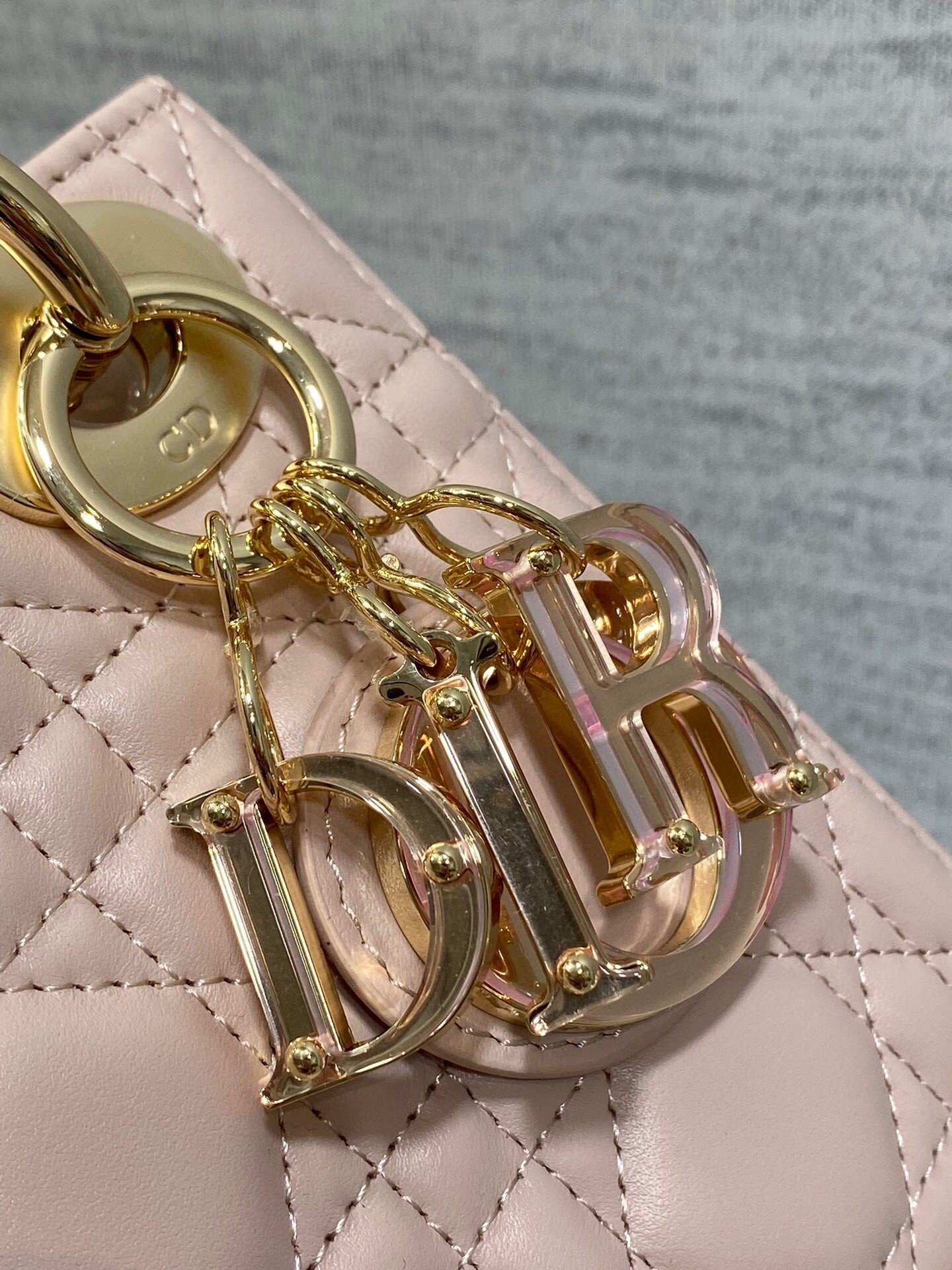 Dior Lady Dior Mini Bag with Chain in Pink Lambskin with Resin Charms