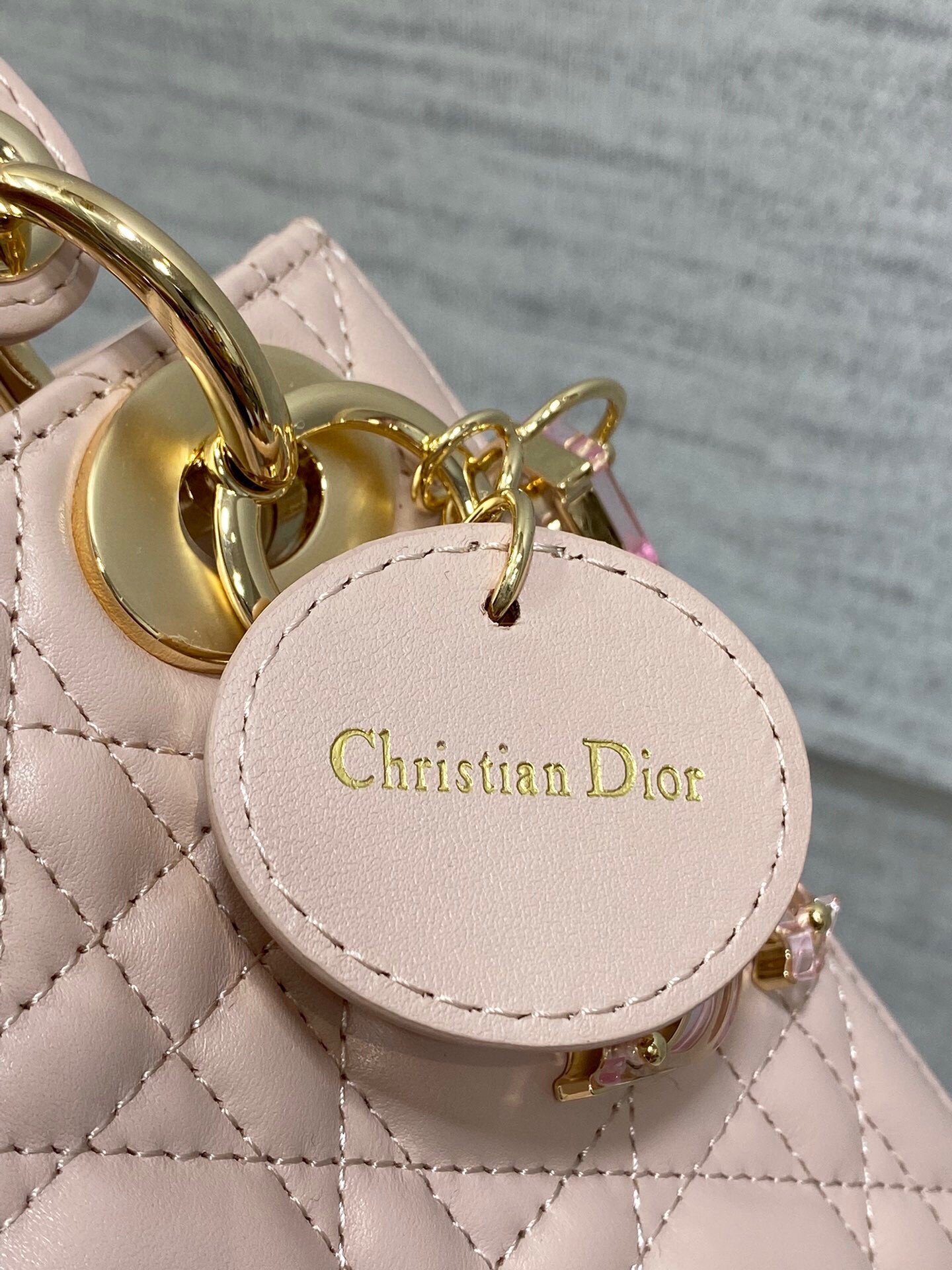 Dior Lady Dior Mini Bag with Chain in Pink Lambskin with Resin Charms