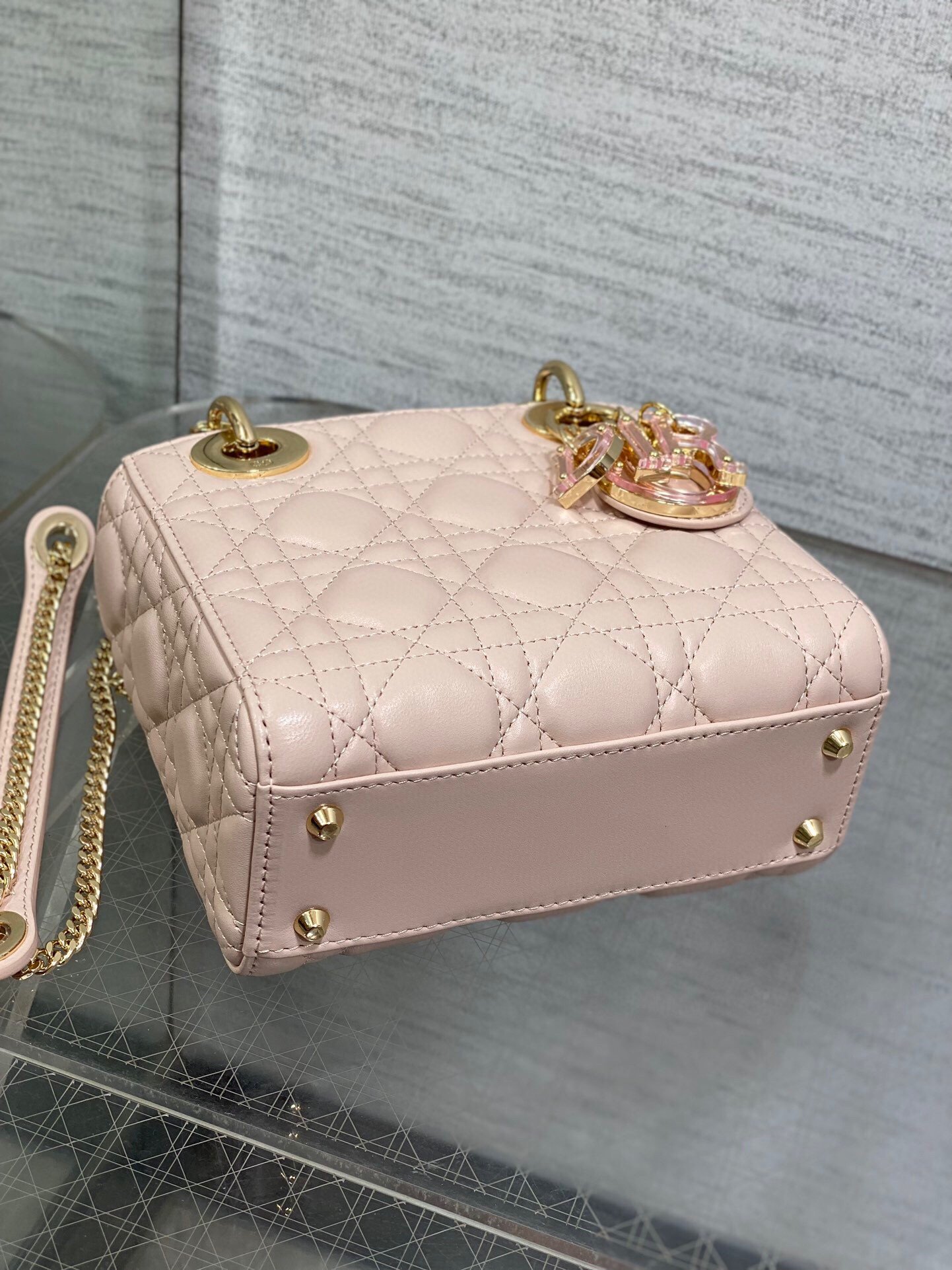 Dior Lady Dior Mini Bag with Chain in Pink Lambskin with Resin Charms