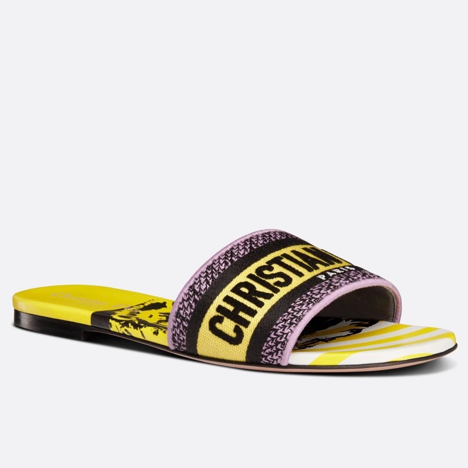 Dior Dway Slides In Yellow Multicolor D-Jungle Pop Cotton