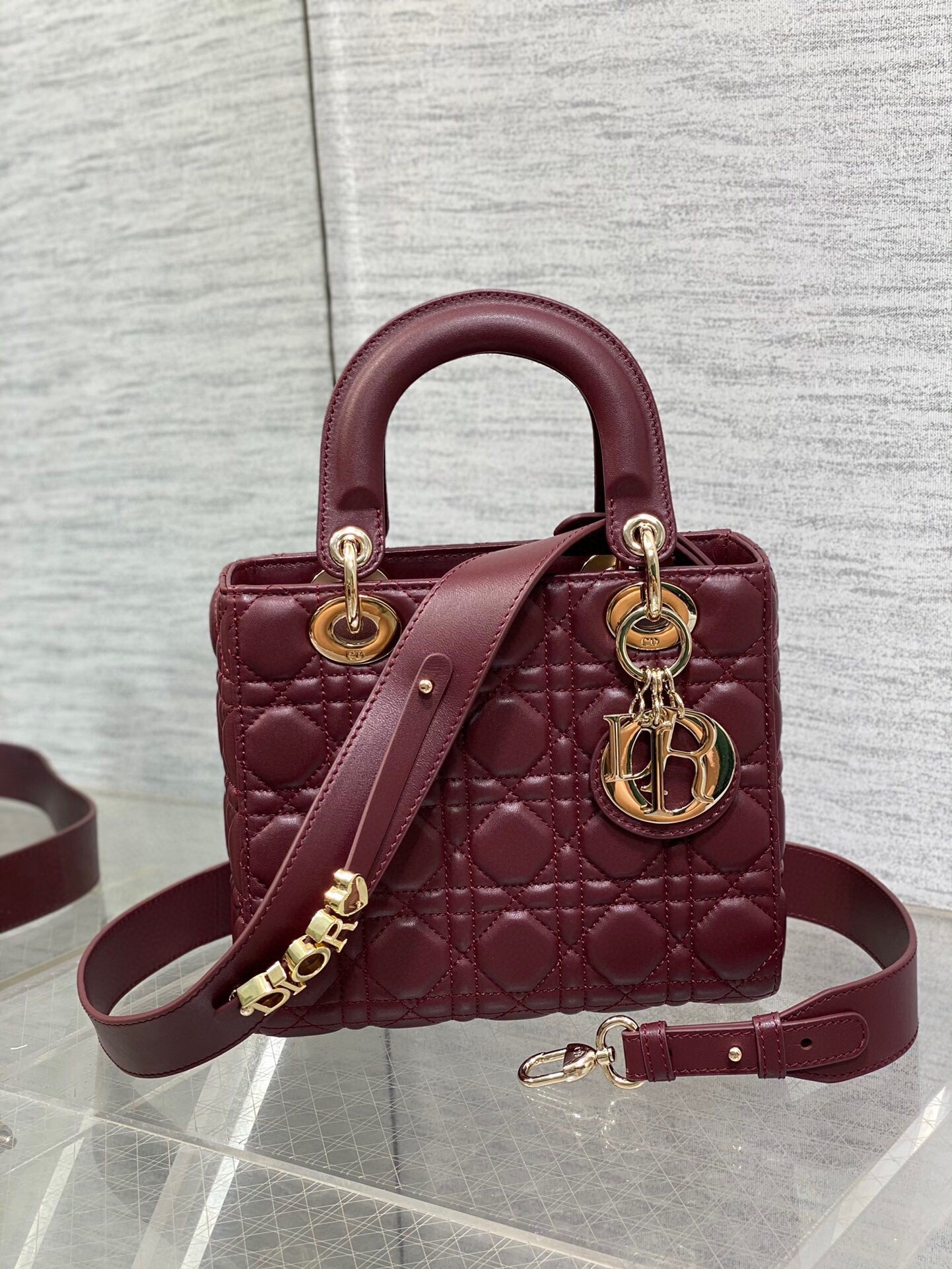 Dior Small Lady Dior My ABCDior Bag in Burgundy Lambskin