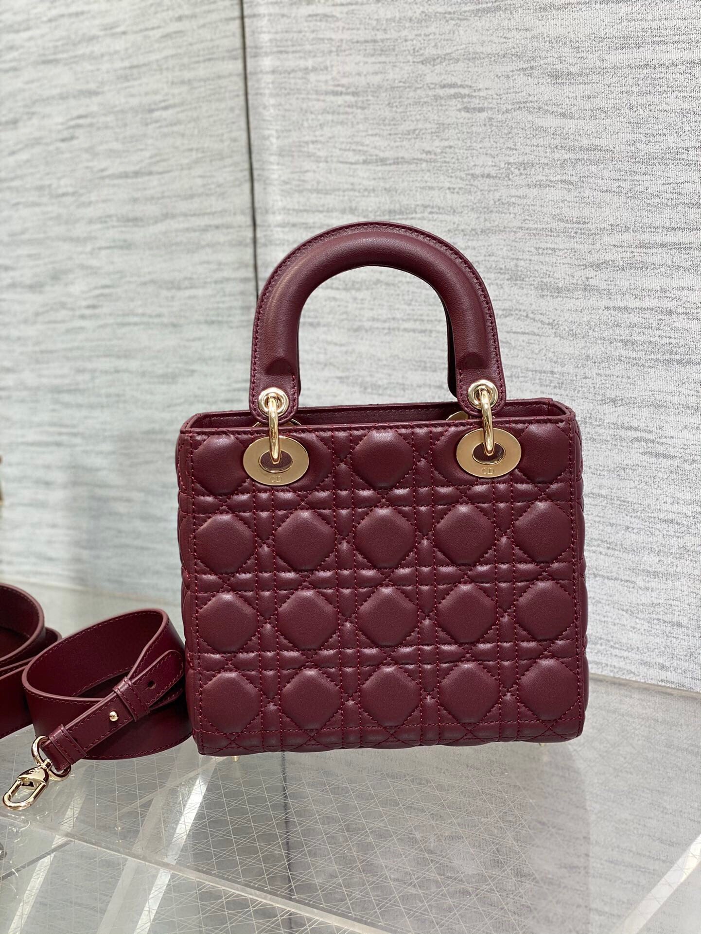 Dior Small Lady Dior My ABCDior Bag in Burgundy Lambskin