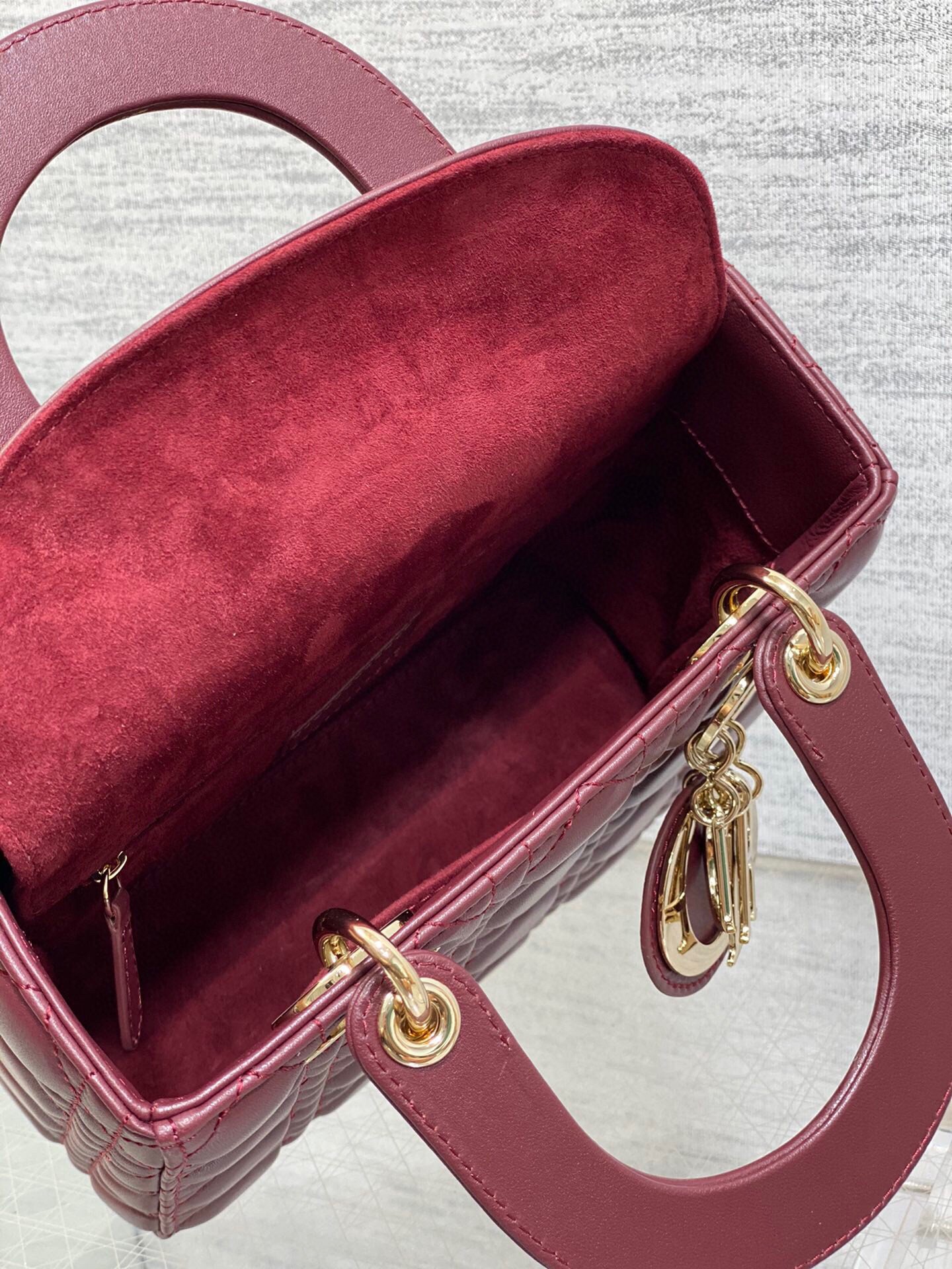 Dior Small Lady Dior My ABCDior Bag in Burgundy Lambskin