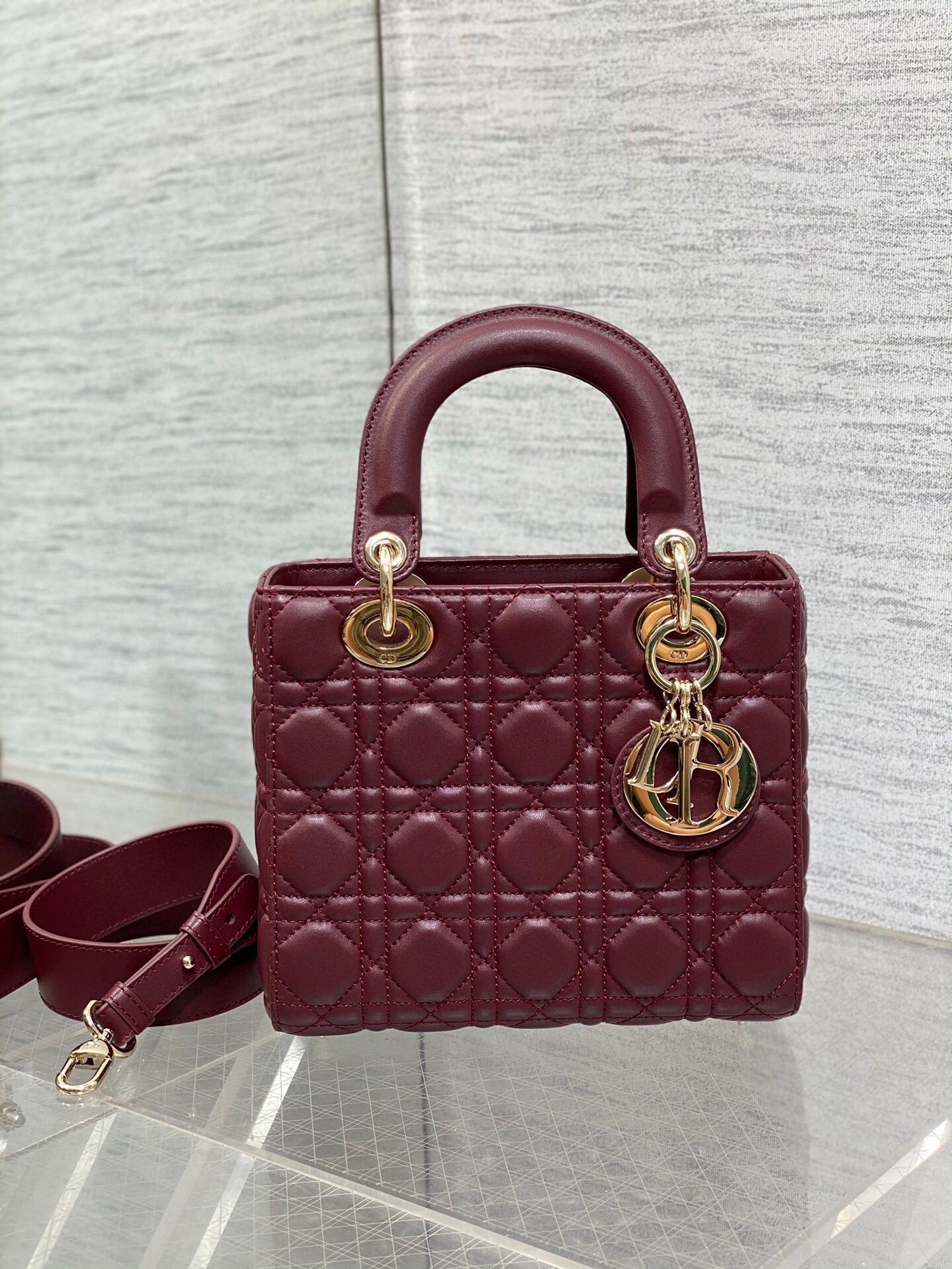 Dior Small Lady Dior My ABCDior Bag in Burgundy Lambskin