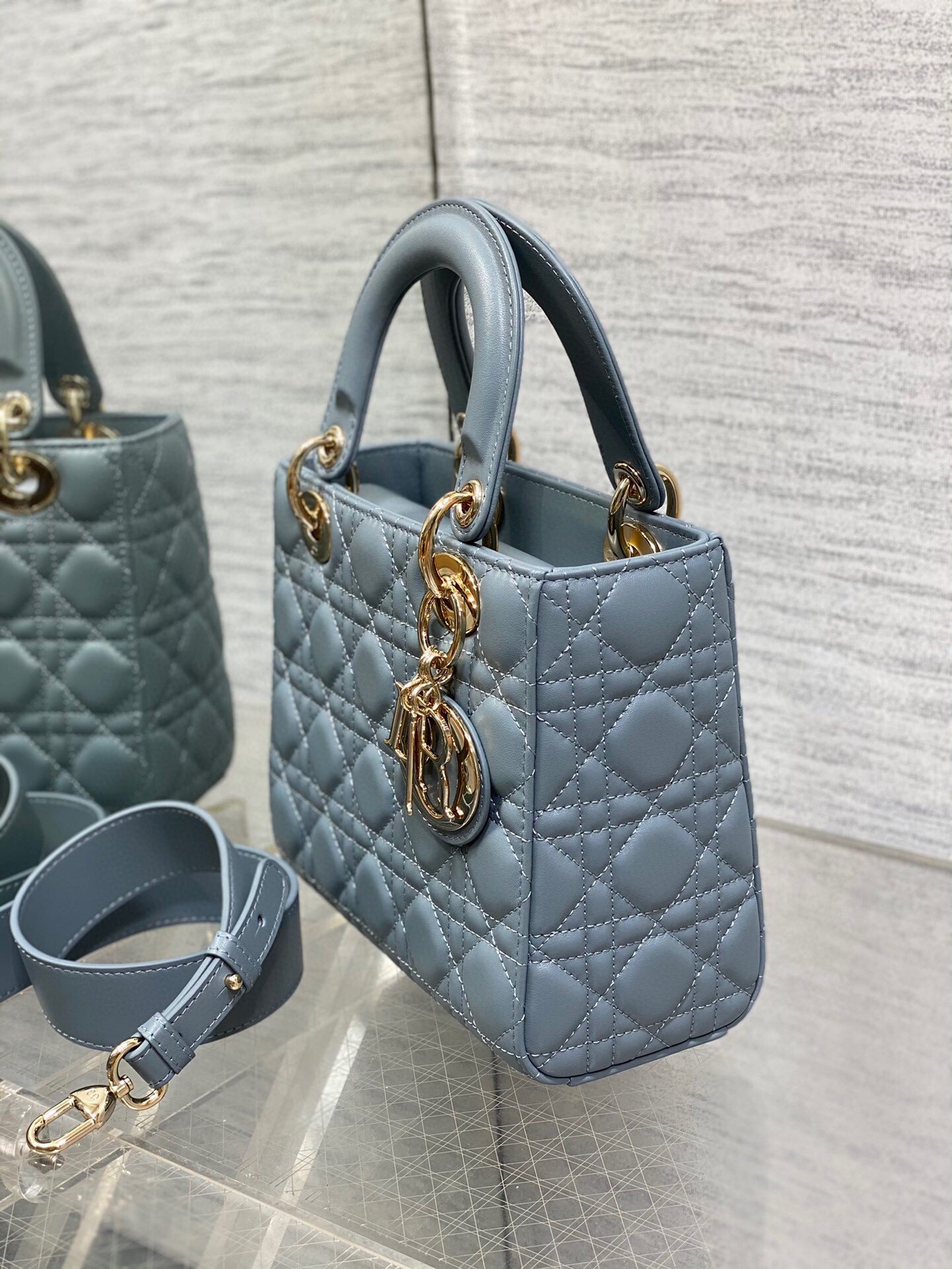 Dior Small Lady Dior My ABCDior Bag in Sky Blue Lambskin