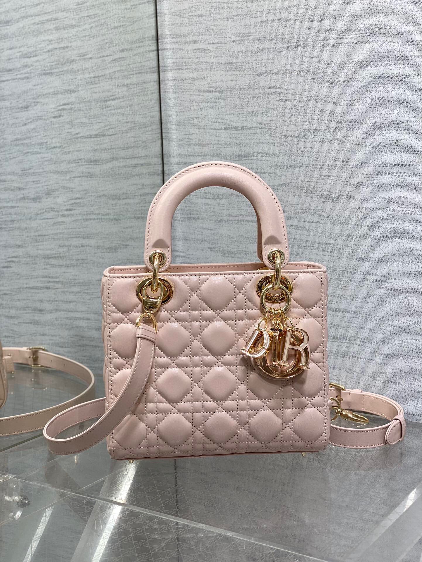 Dior Small Lady Dior Bag in Pink Lambskin with Resin Charms