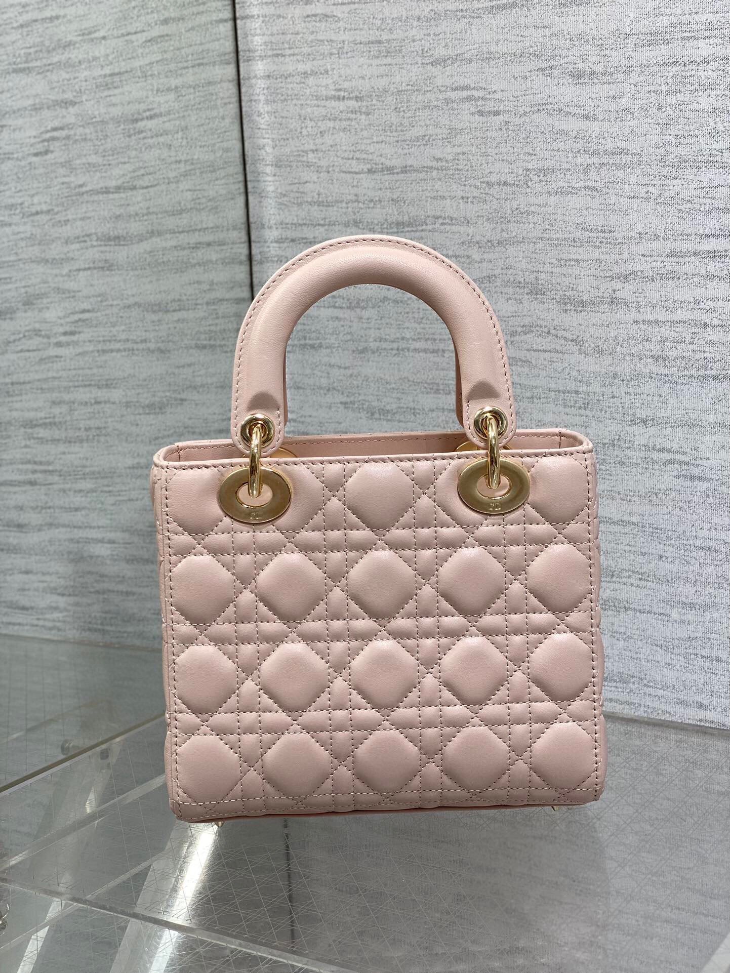 Dior Small Lady Dior Bag in Pink Lambskin with Resin Charms