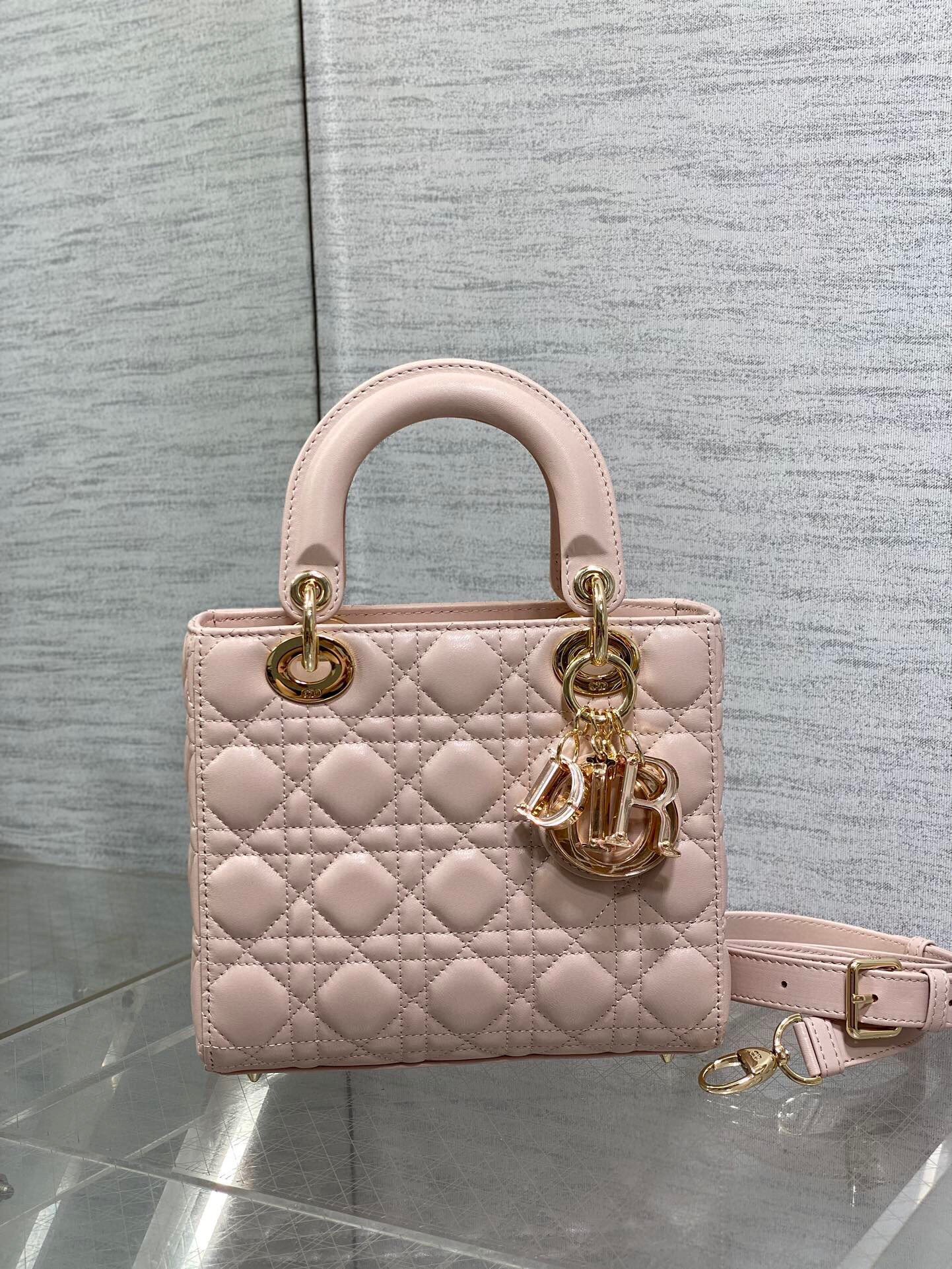 Dior Small Lady Dior Bag in Pink Lambskin with Resin Charms