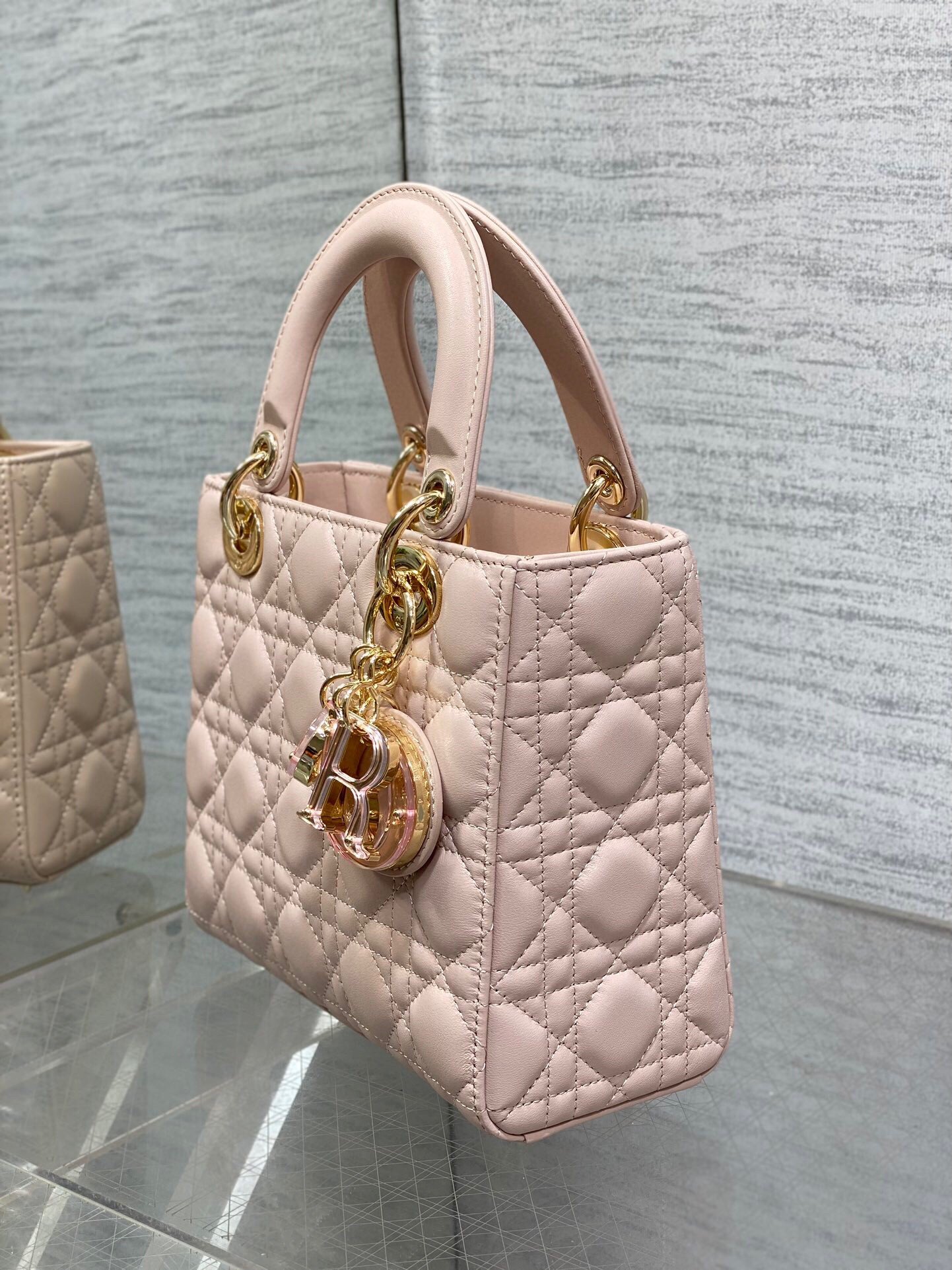 Dior Small Lady Dior Bag in Pink Lambskin with Resin Charms