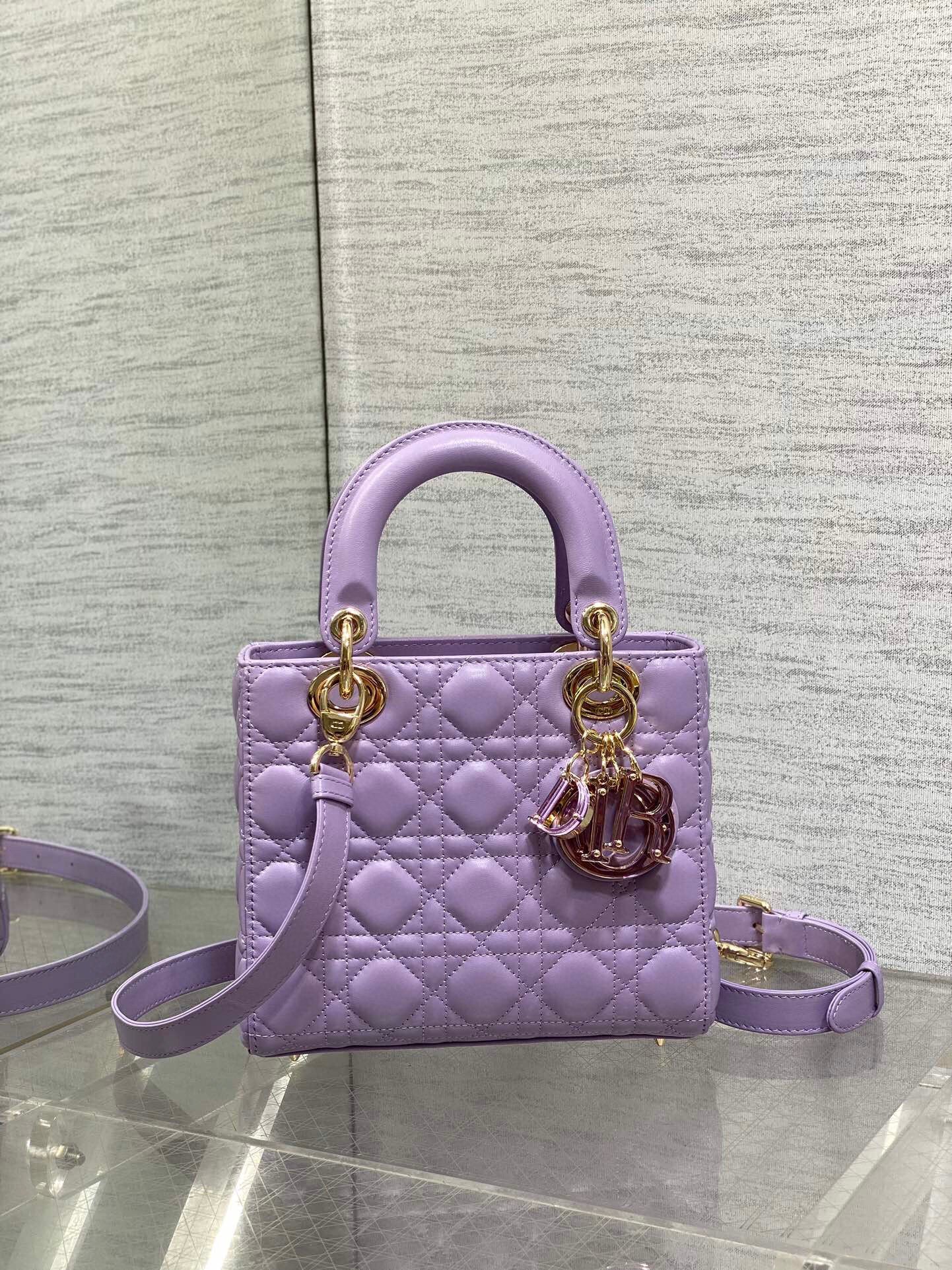 Dior Small Lady Dior Bag in Lilas Lambskin with Resin Charms