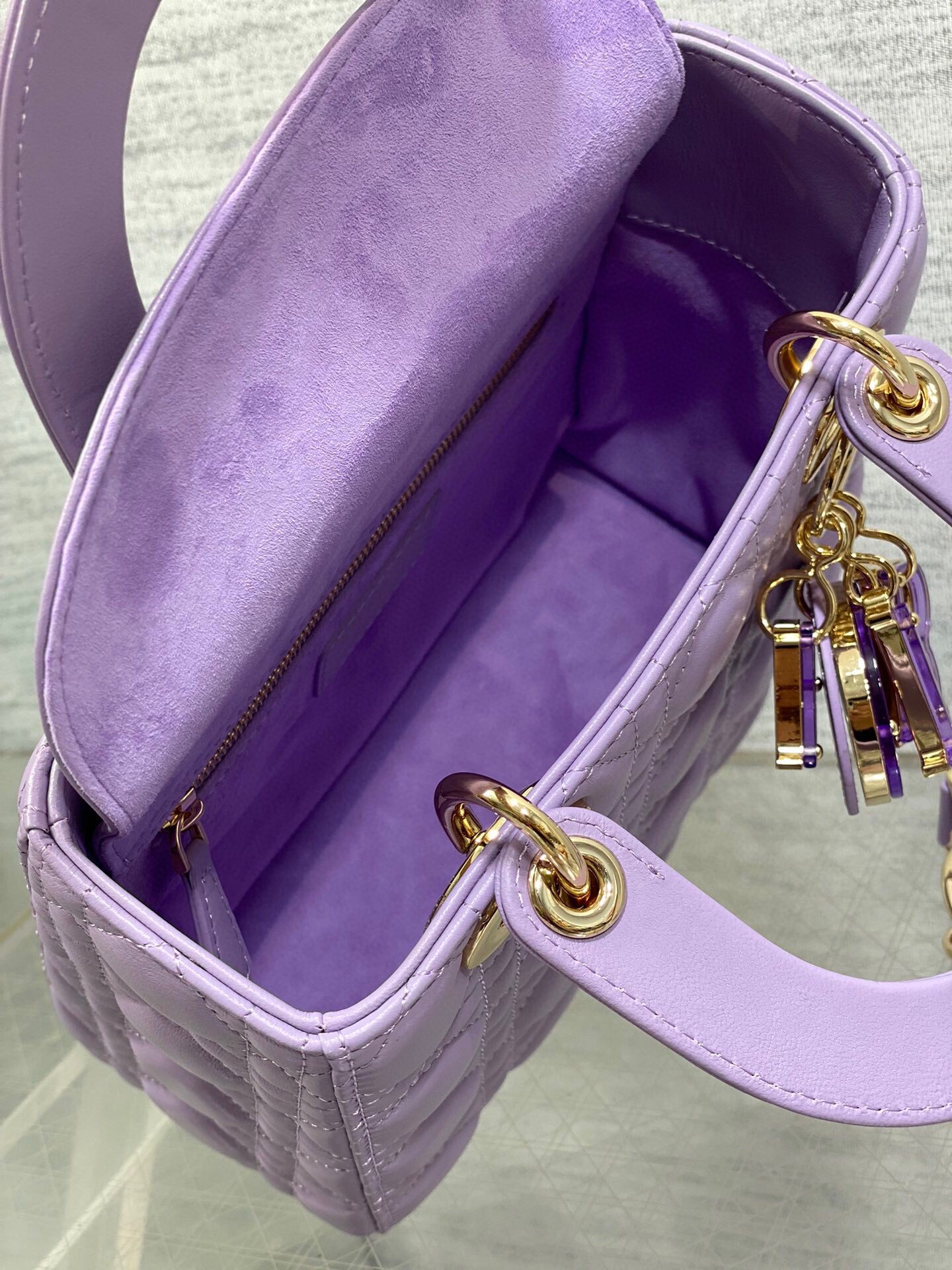 Dior Small Lady Dior Bag in Lilas Lambskin with Resin Charms